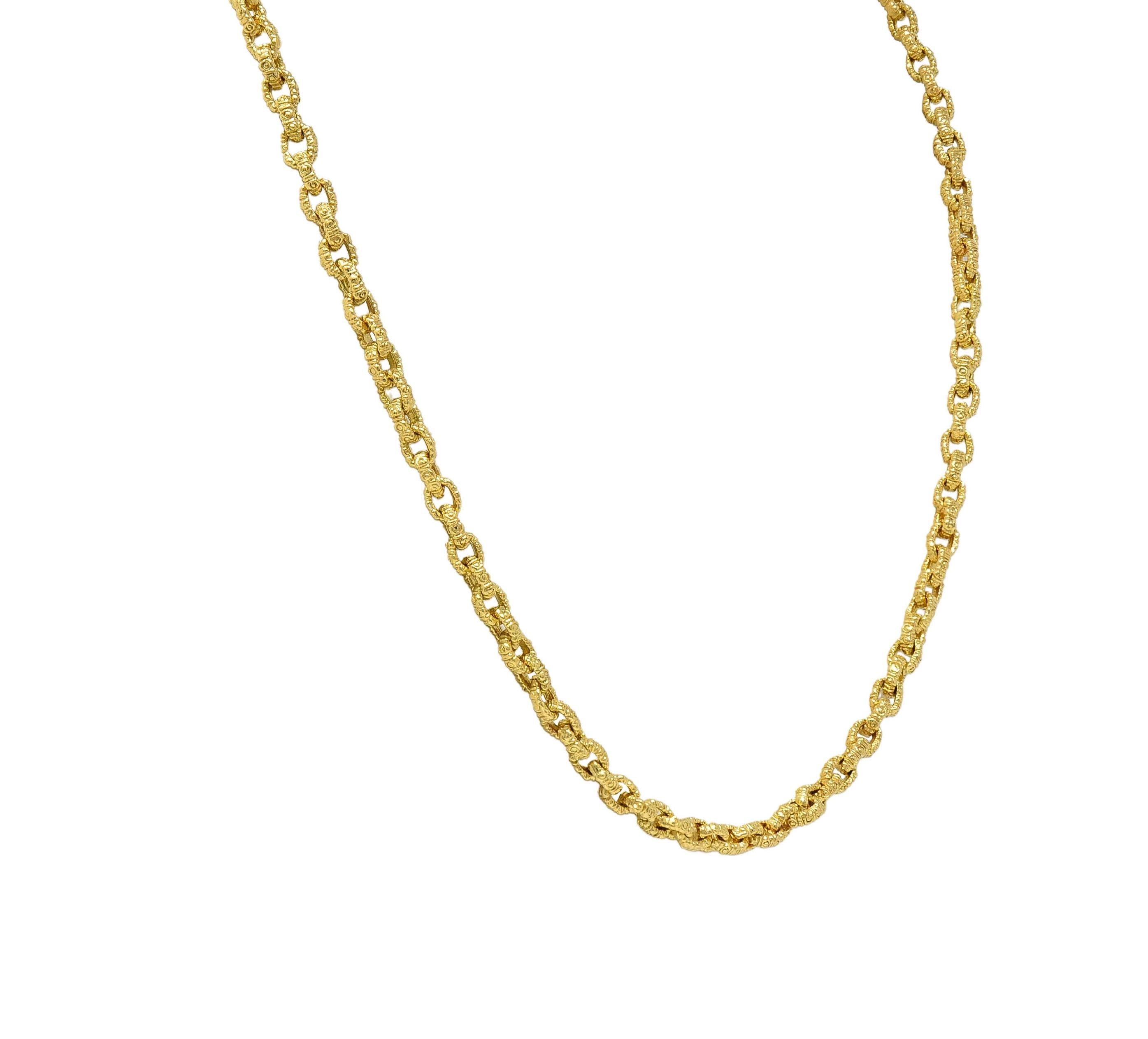 1960's 18 Karat Yellow Gold Vintage Textured Cable Link Chain Necklace