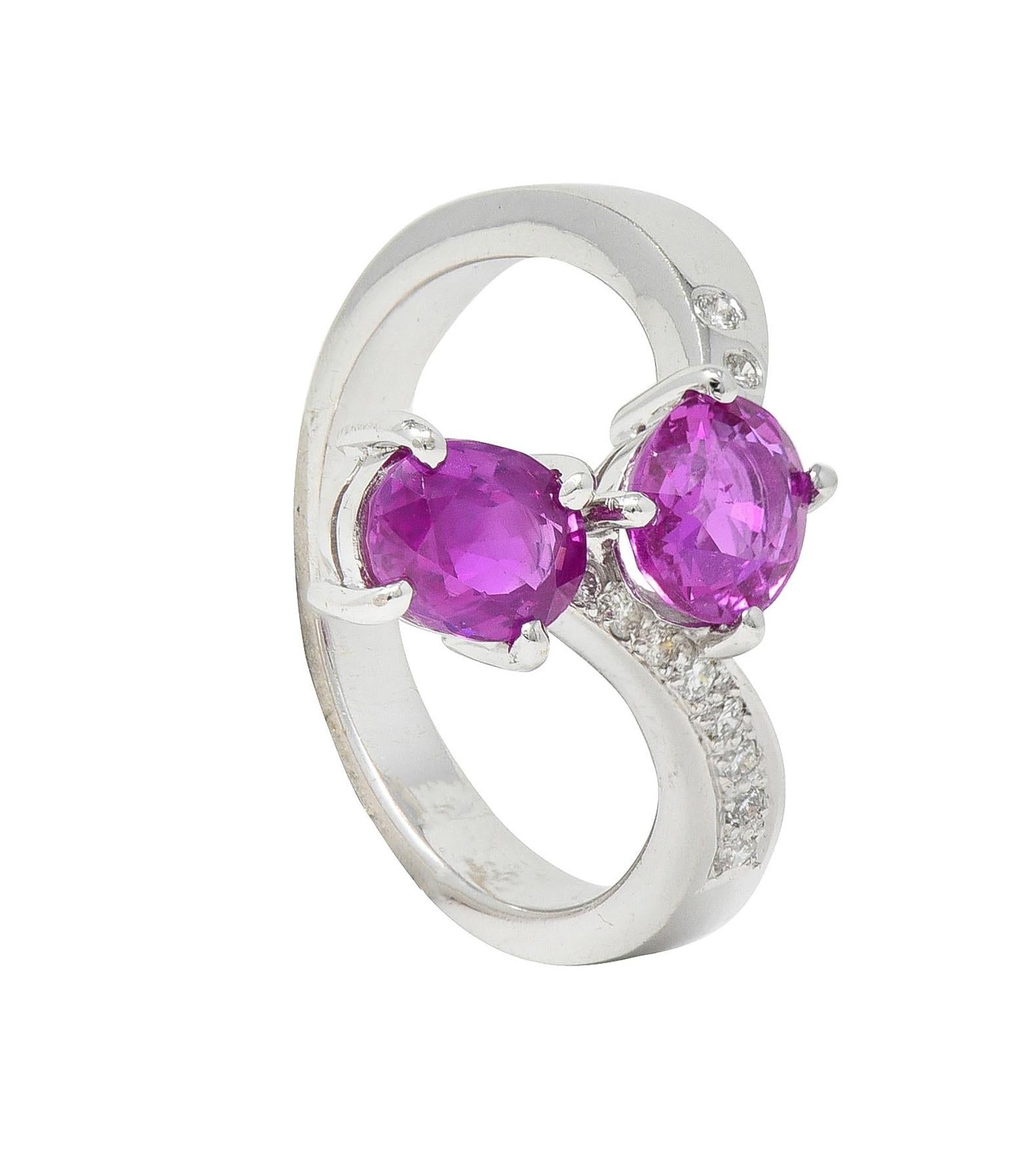 Contemporary 1.85 CTW Madagascar Pink Sapphire Diamond 18K Gold Bypass Ring GIA