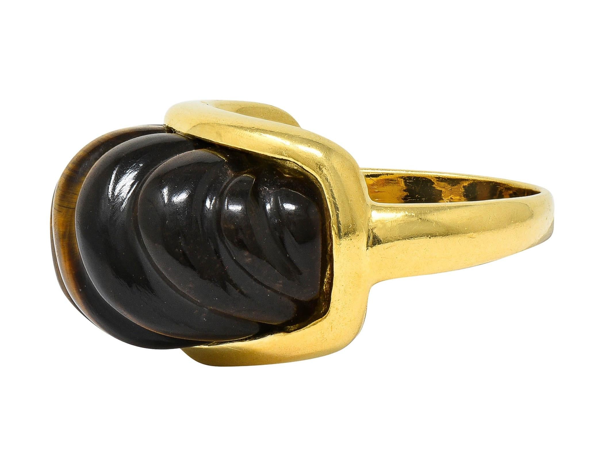 Tiffany & Co. 1970's Tiger's Eye Quartz 18K Gold Vintage Fluted Statement Ring