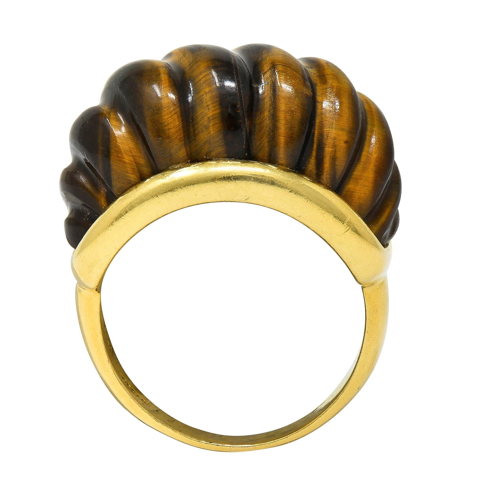 Tiffany & Co. 1970's Tiger's Eye Quartz 18K Gold Vintage Fluted Statement Ring