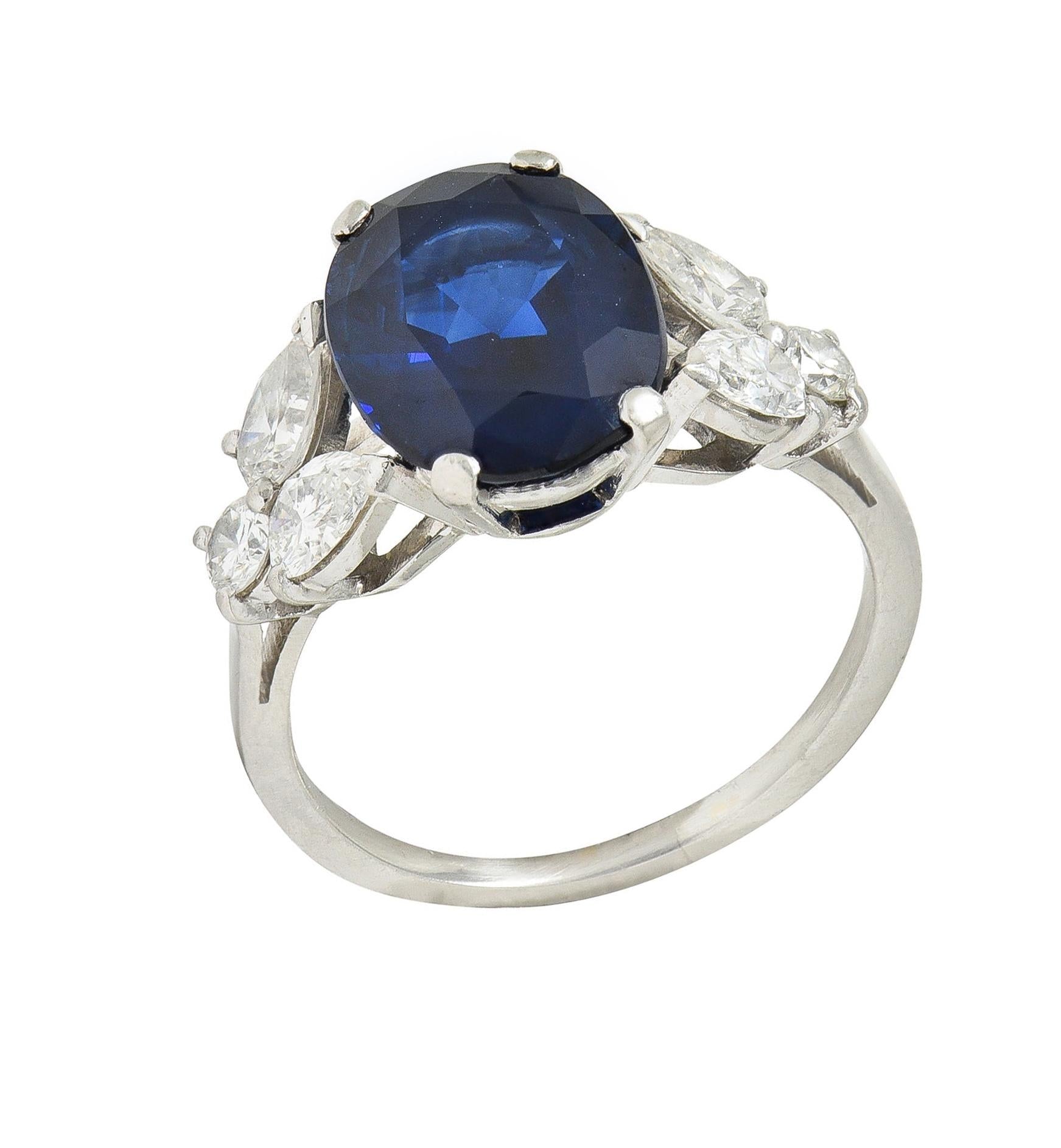 Mid-Century 5.60 CTW Sapphire Diamond Platinum Vintage Cluster Ring