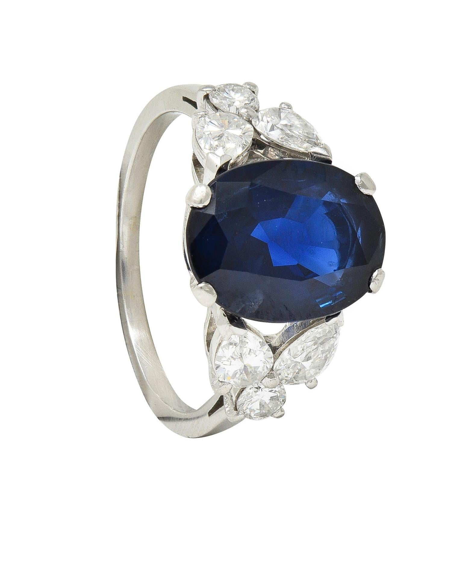 Mid-Century 5.60 CTW Sapphire Diamond Platinum Vintage Cluster Ring