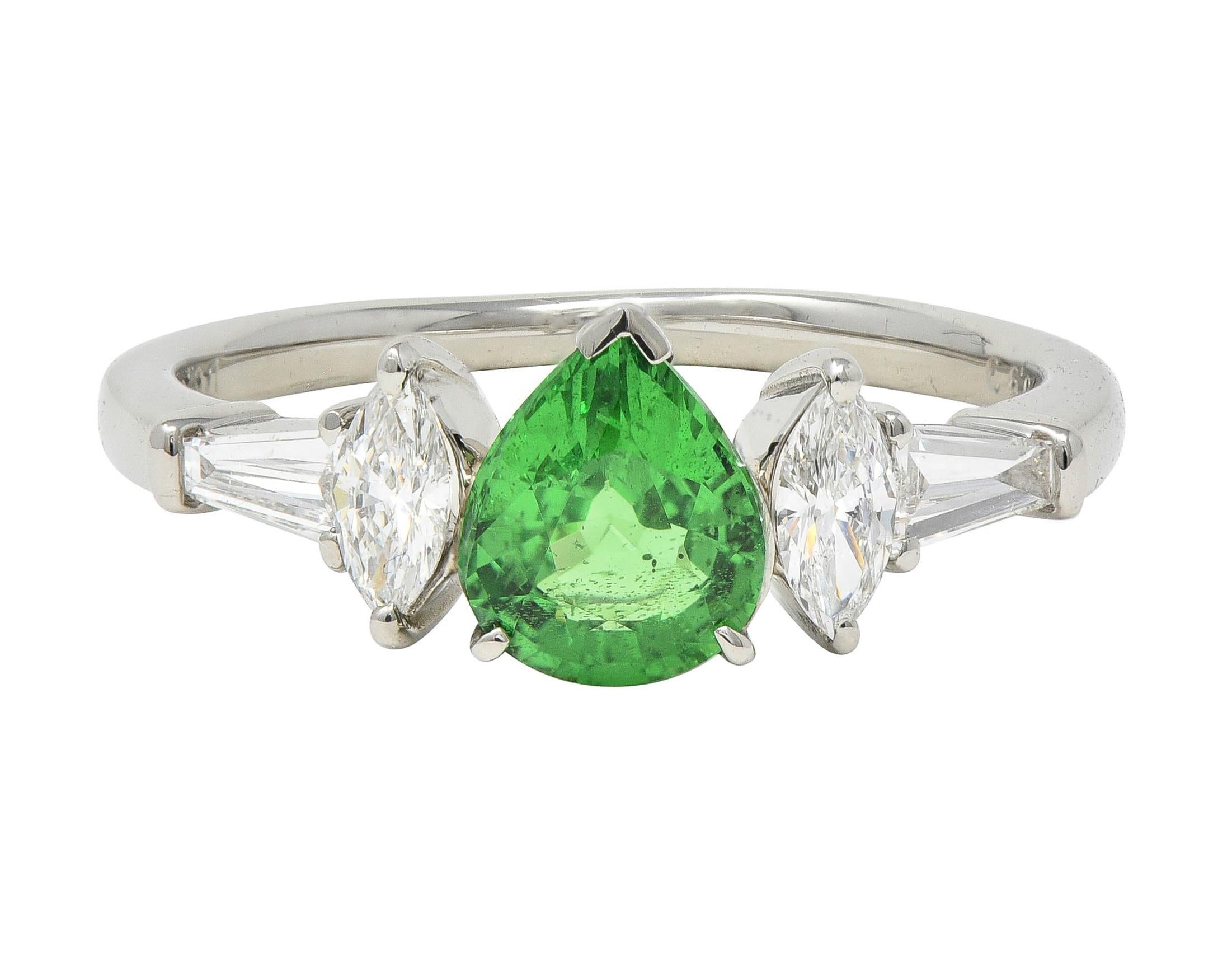 Contemporary 1.38 CTW Tsavorite Garnet Diamond Platinum Five Stone Ring