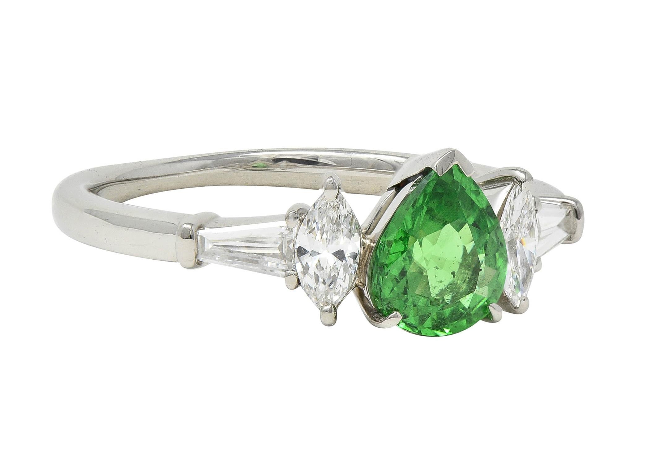 Contemporary 1.38 CTW Tsavorite Garnet Diamond Platinum Five Stone Ring