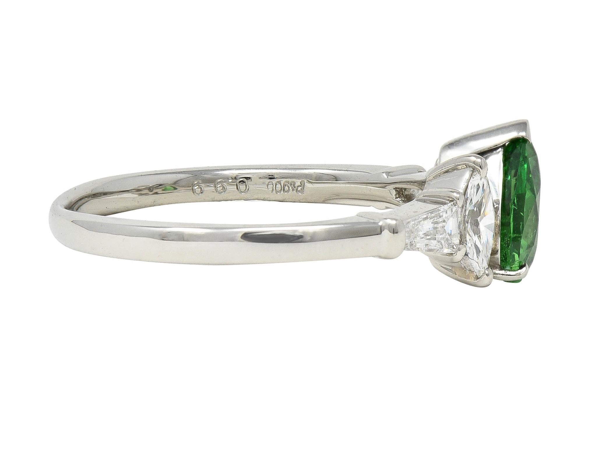 Contemporary 1.38 CTW Tsavorite Garnet Diamond Platinum Five Stone Ring