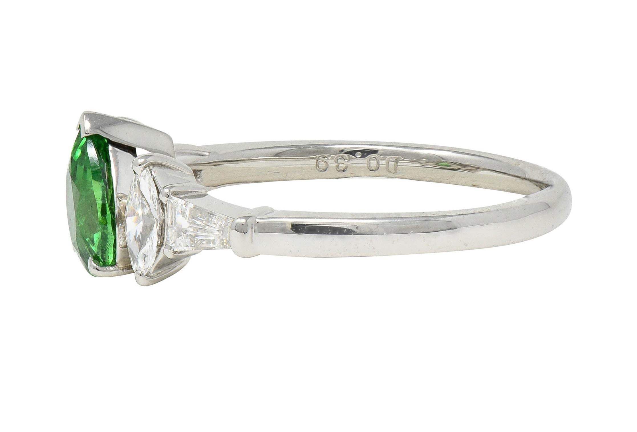 Contemporary 1.38 CTW Tsavorite Garnet Diamond Platinum Five Stone Ring