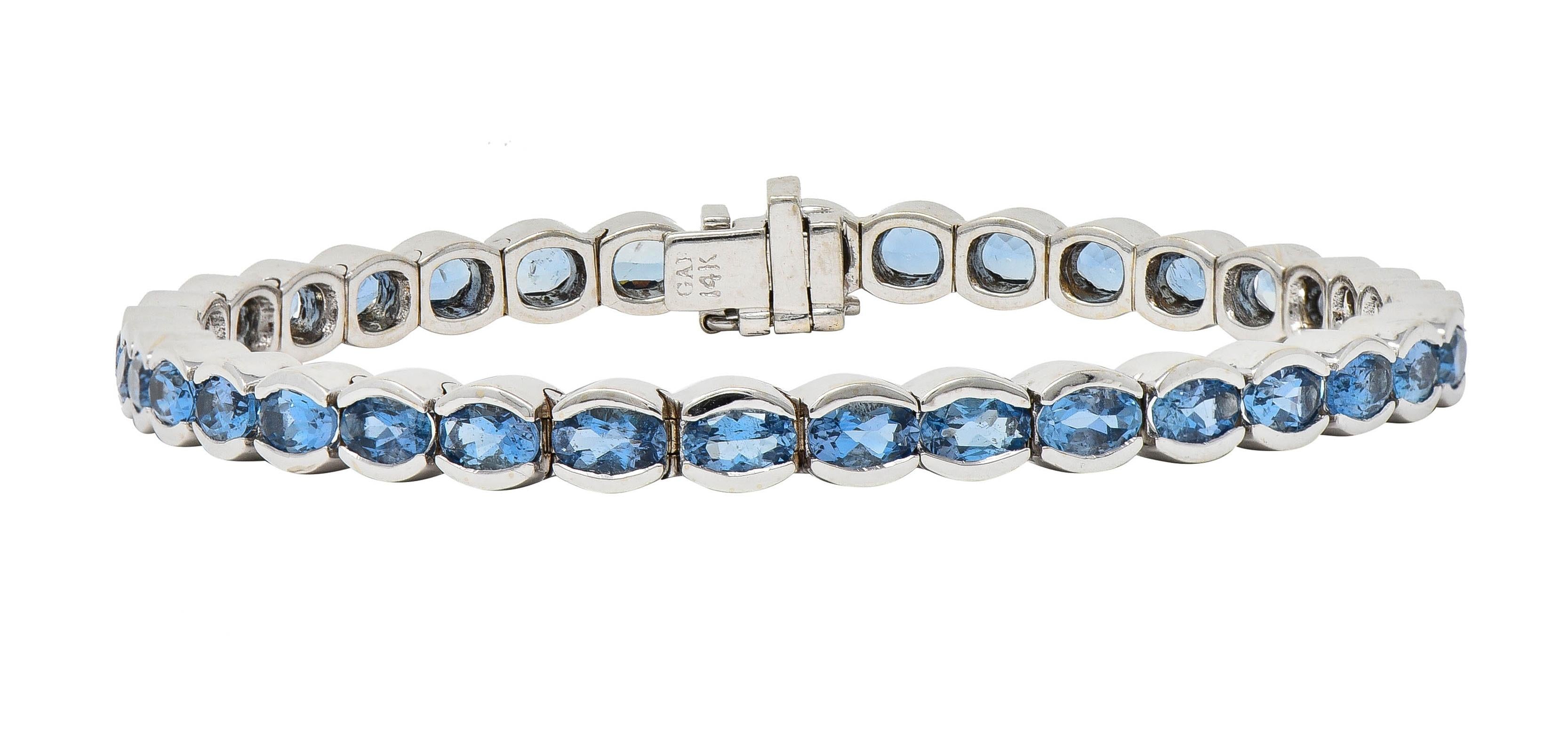 Contemporary 9.80 CTW Blue Topaz 14 Karat White Gold Line Bracelet