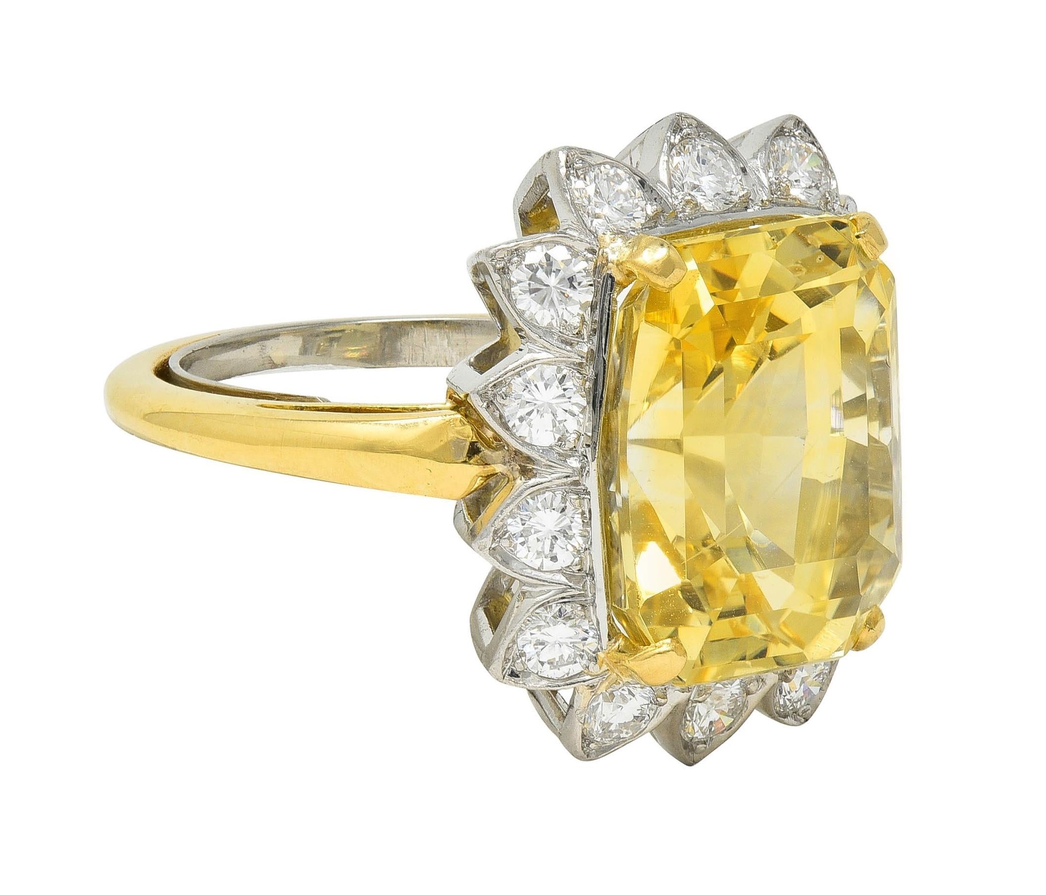 McTeigue & Co. Mid-Century 17.73 CTW No Heat Yellow Ceylon Sapphire Diamond Ring