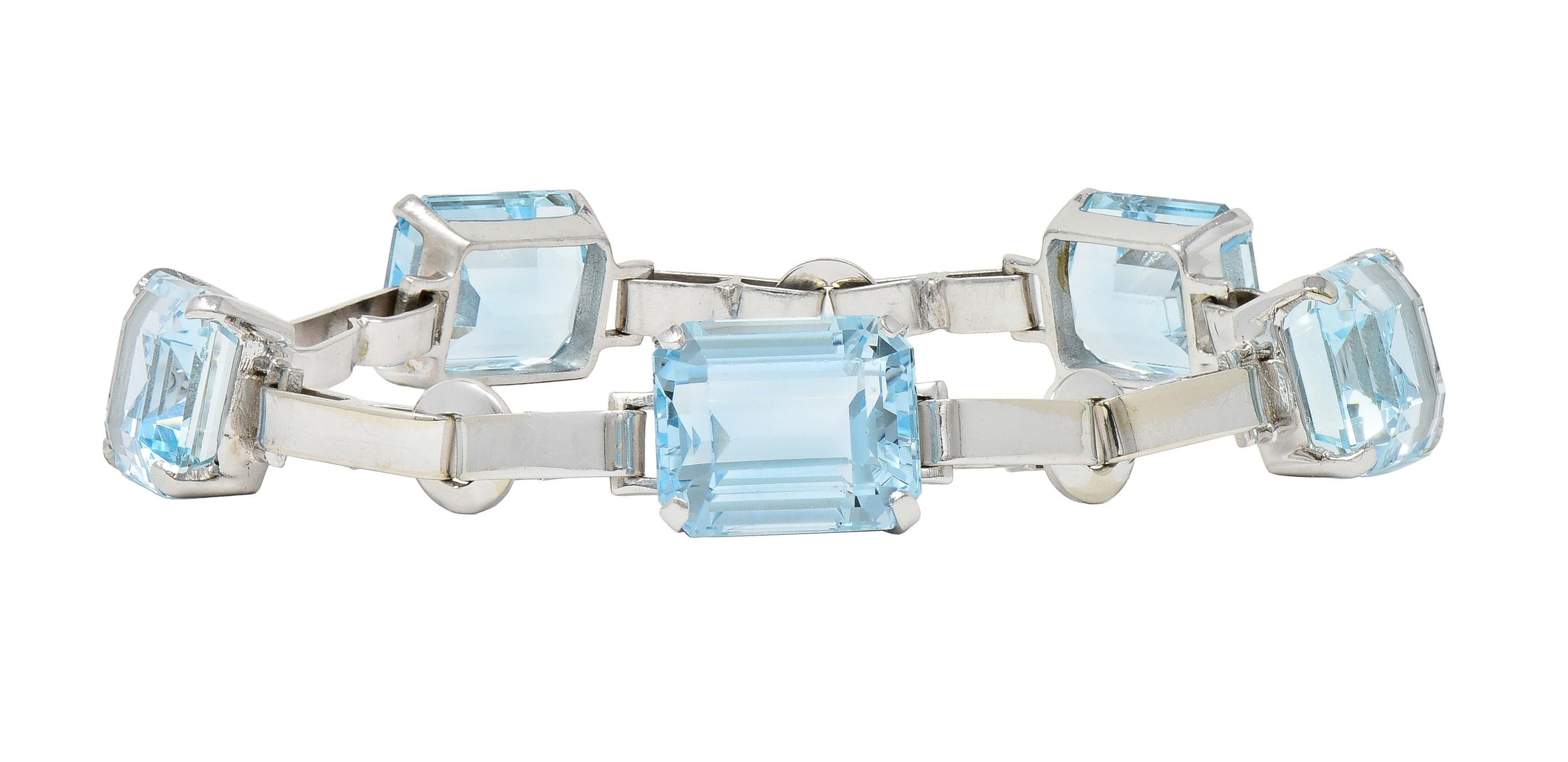 Mid-Century 27.50 CTW Aquamarine 14 Karat White Gold Vintage Link Bracelet