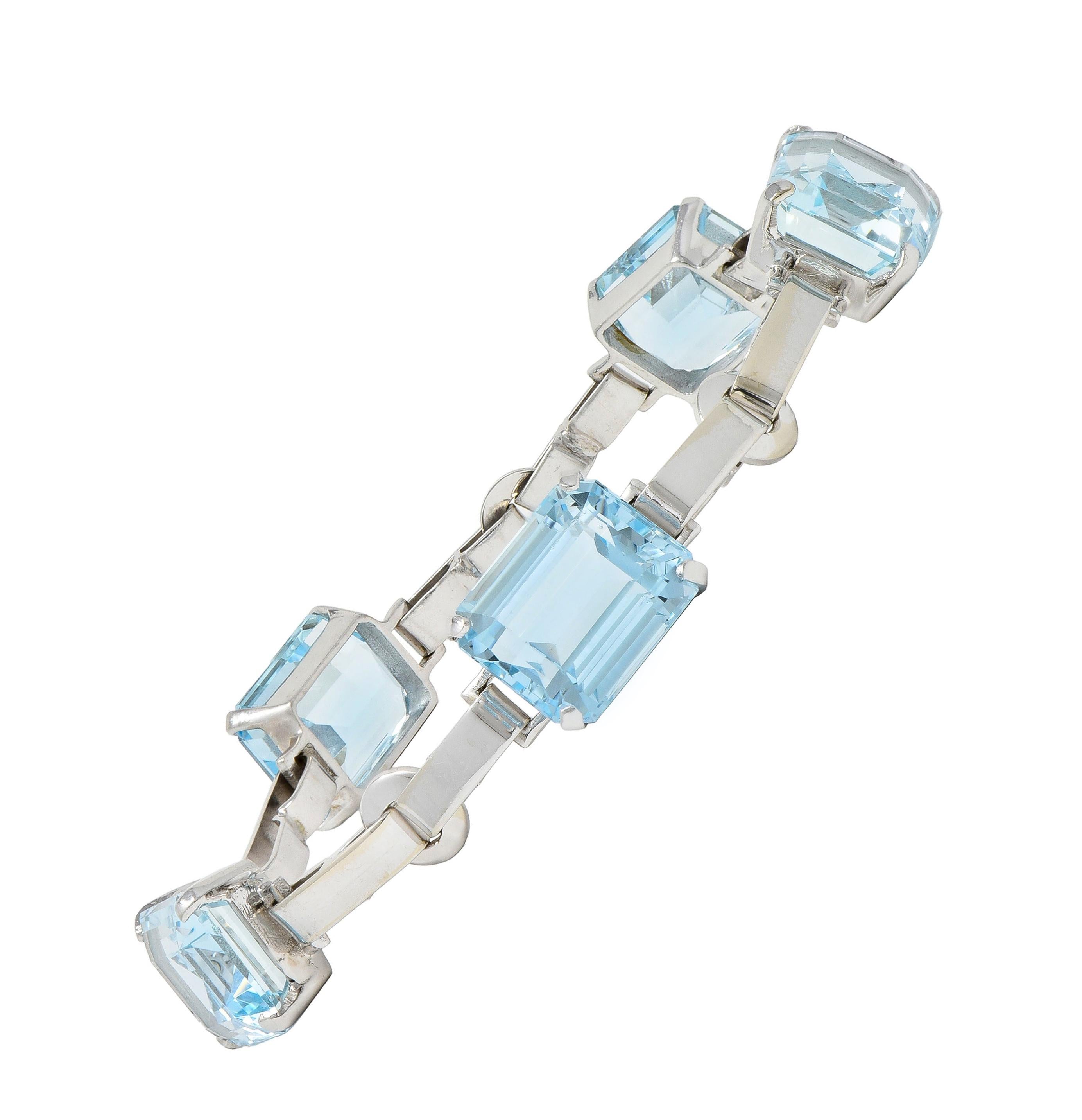 Mid-Century 27.50 CTW Aquamarine 14 Karat White Gold Vintage Link Bracelet