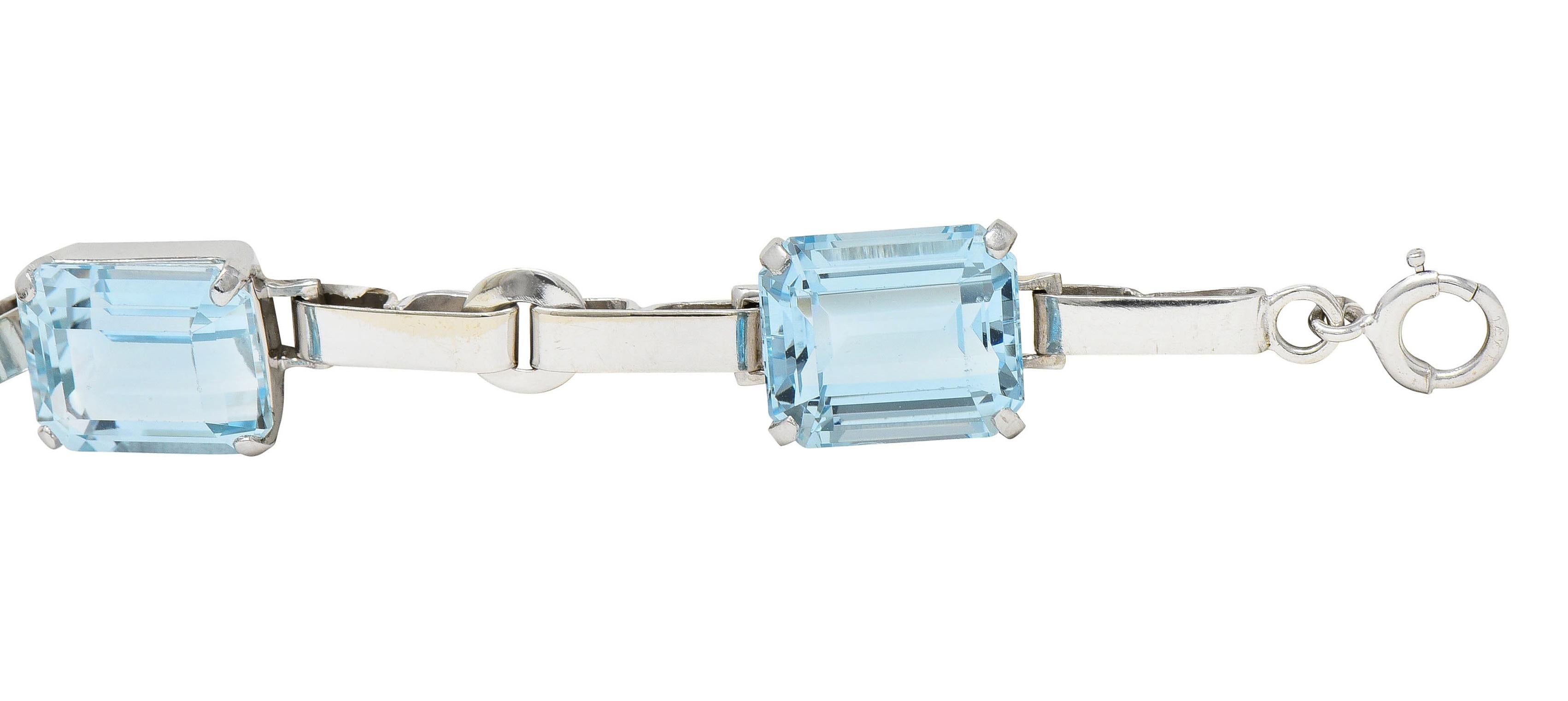 Mid-Century 27.50 CTW Aquamarine 14 Karat White Gold Vintage Link Bracelet