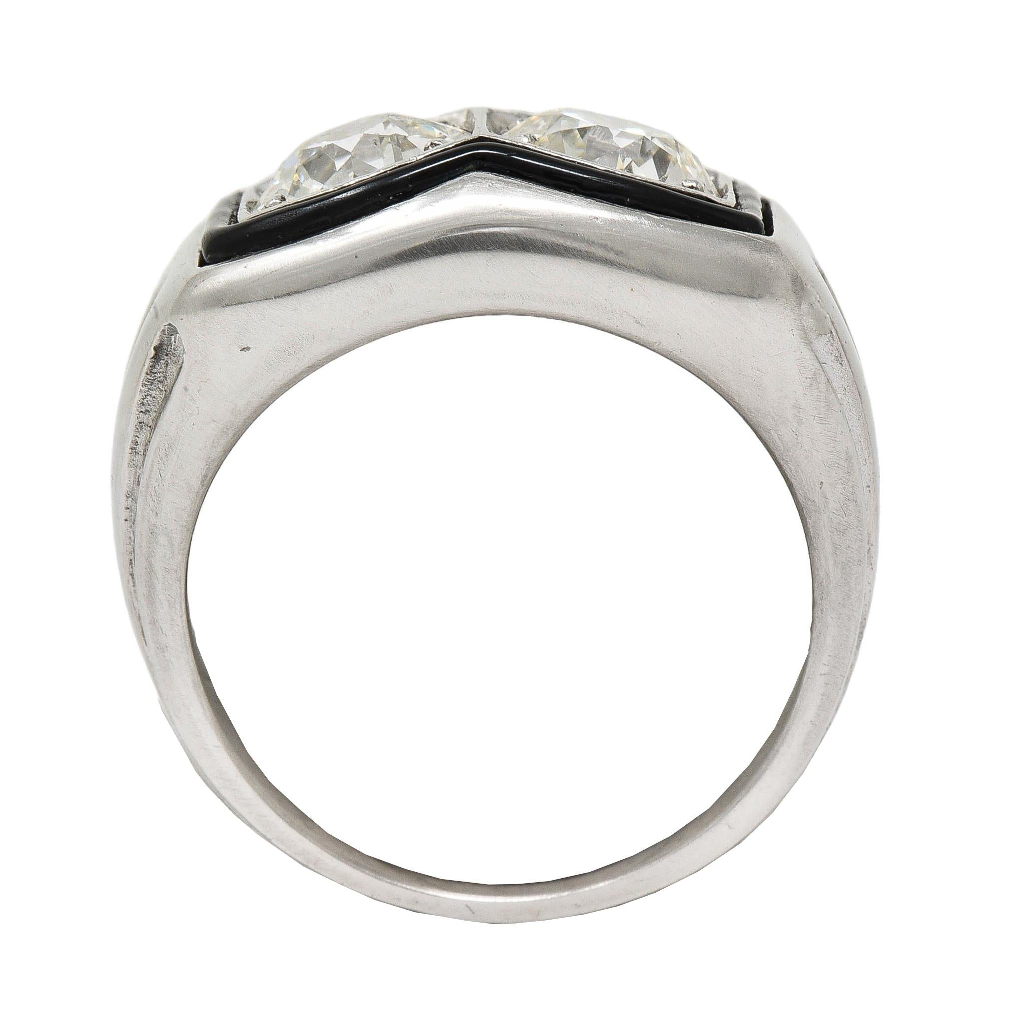 Art Deco Old European Diamond Enamel Platinum Toi-Et-Moi Vintage Unisex Ring