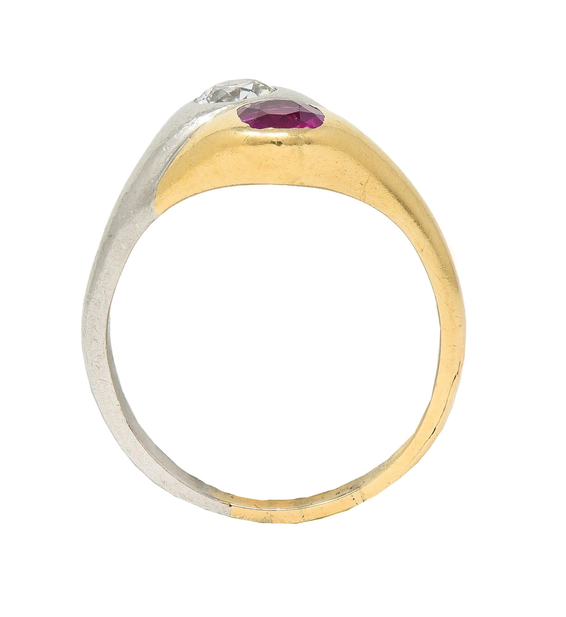 1960's 1.03 CTW Ruby Diamond Platinum 14 Karat Gold Vintage Toi-Et-Moi Ring