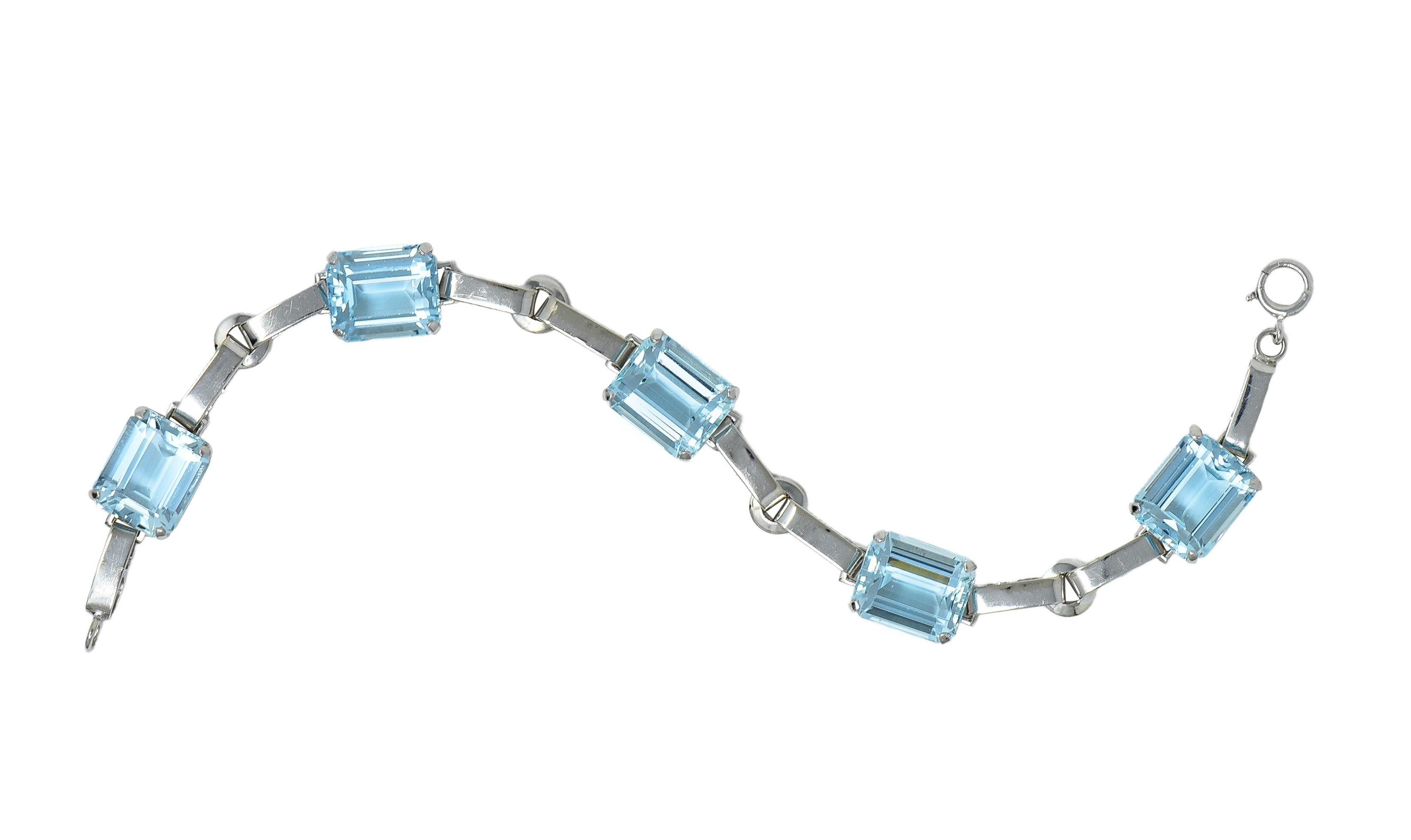 Mid-Century 27.50 CTW Aquamarine 14 Karat White Gold Vintage Link Bracelet