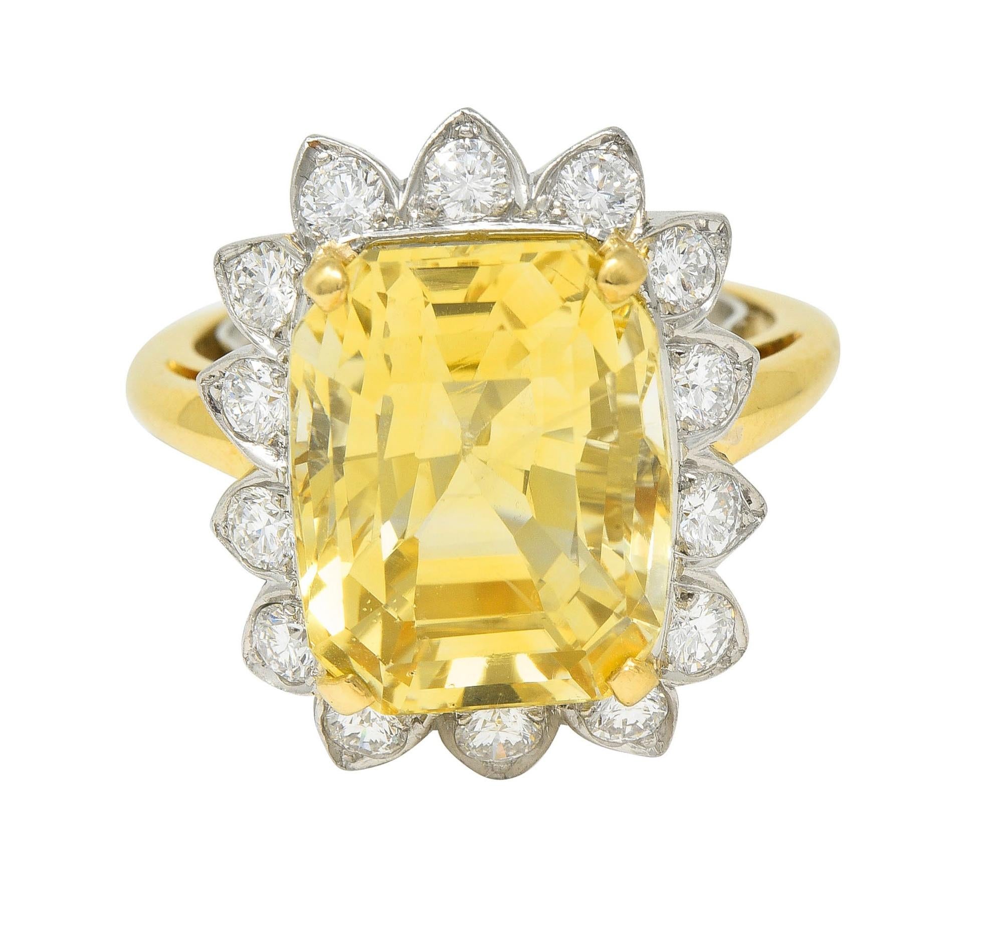 McTeigue & Co. Mid-Century 17.73 CTW No Heat Yellow Ceylon Sapphire Diamond Ring