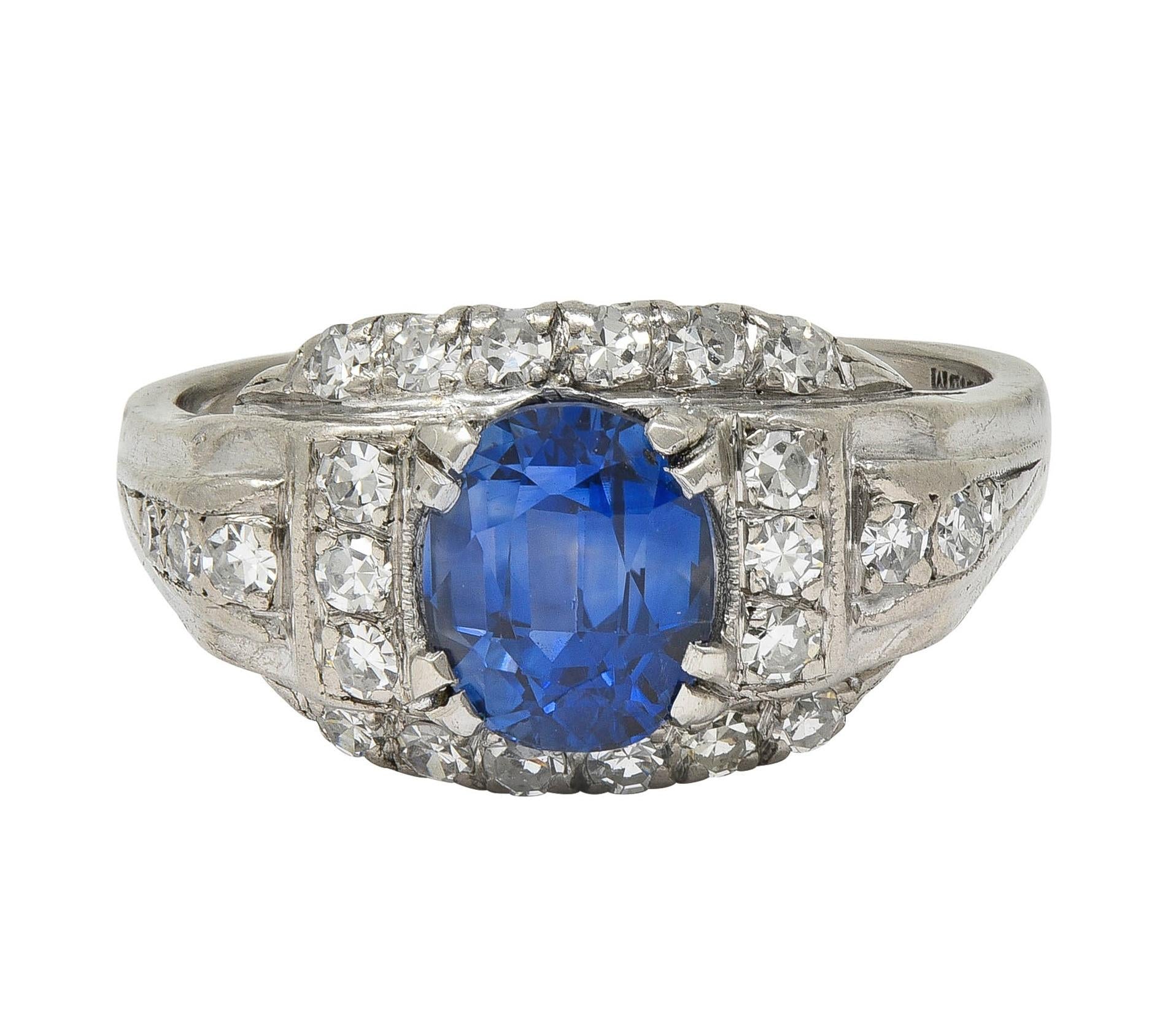 Mid-Century 2.19 CTW No Heat Sapphire Diamond Platinum Vintage Ring GIA