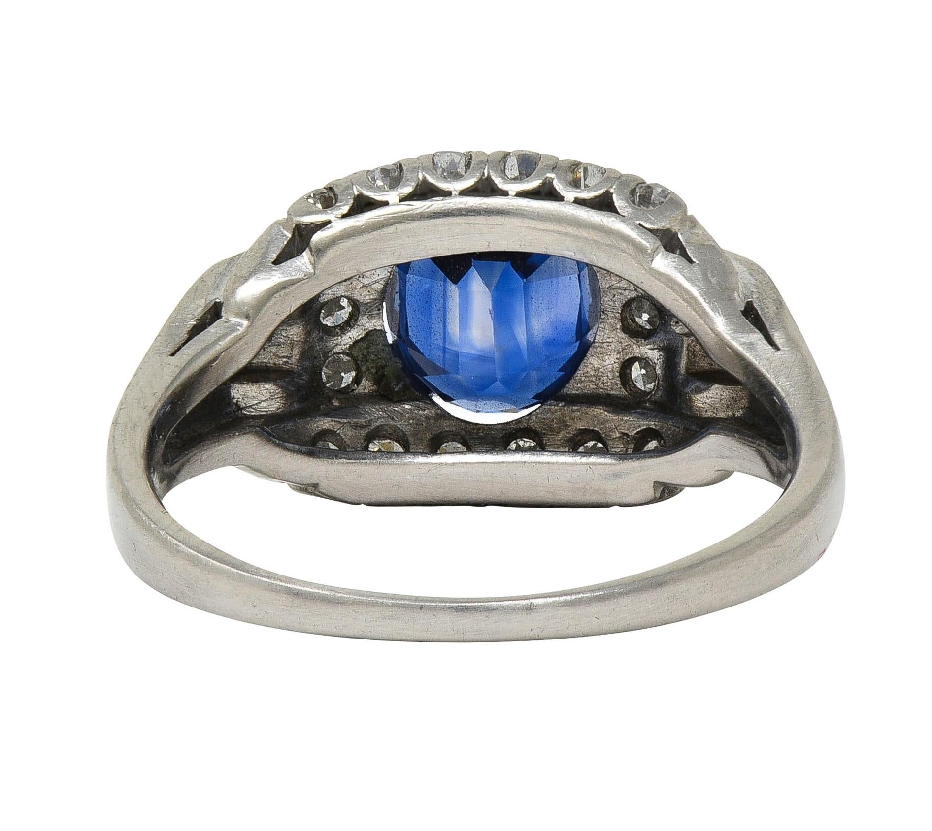 Mid-Century 2.19 CTW No Heat Sapphire Diamond Platinum Vintage Ring GIA