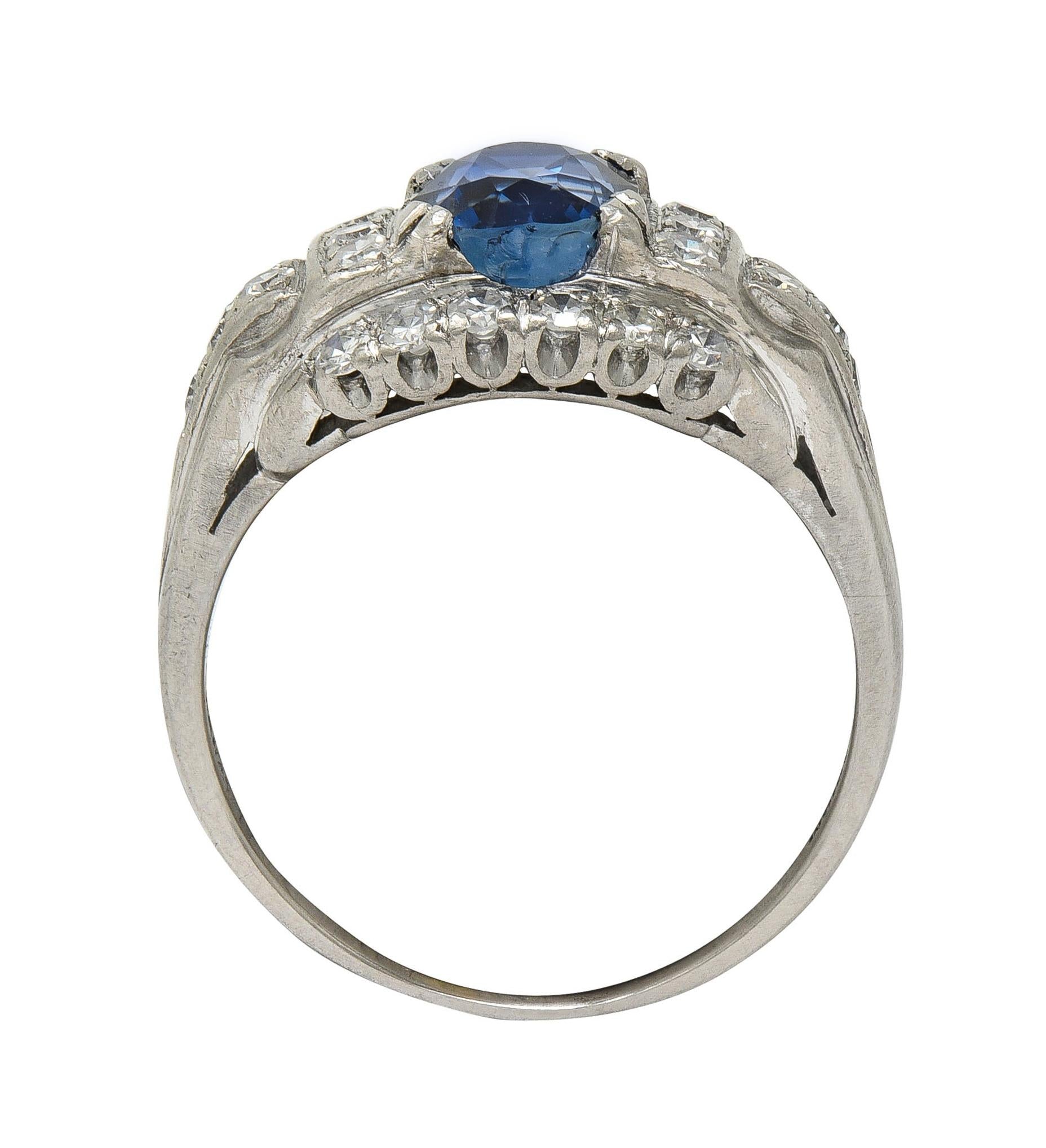 Mid-Century 2.19 CTW No Heat Sapphire Diamond Platinum Vintage Ring GIA