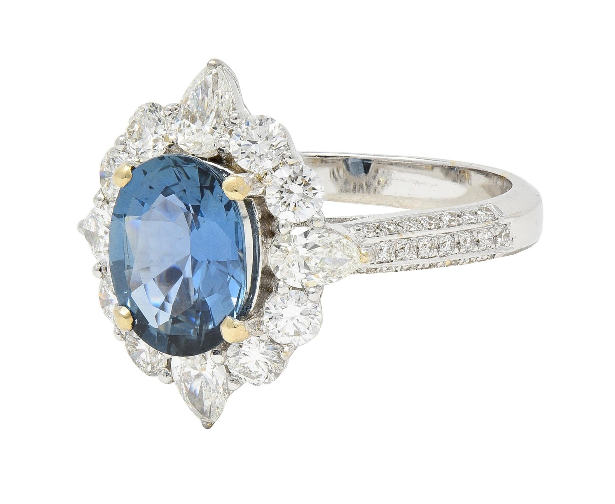 Contemporary 3.19 CTW No Heat Sapphire Diamond 18 Karat Two-Tone Gold Halo Ring