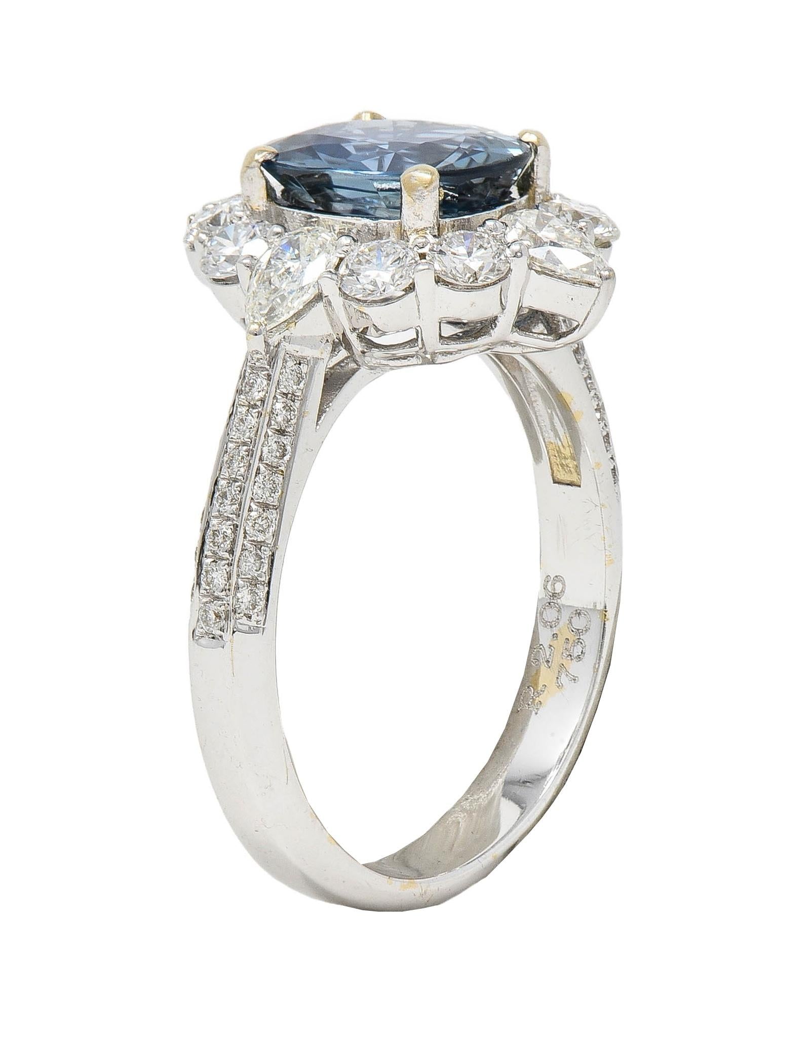 Contemporary 3.19 CTW No Heat Sapphire Diamond 18 Karat Two-Tone Gold Halo Ring