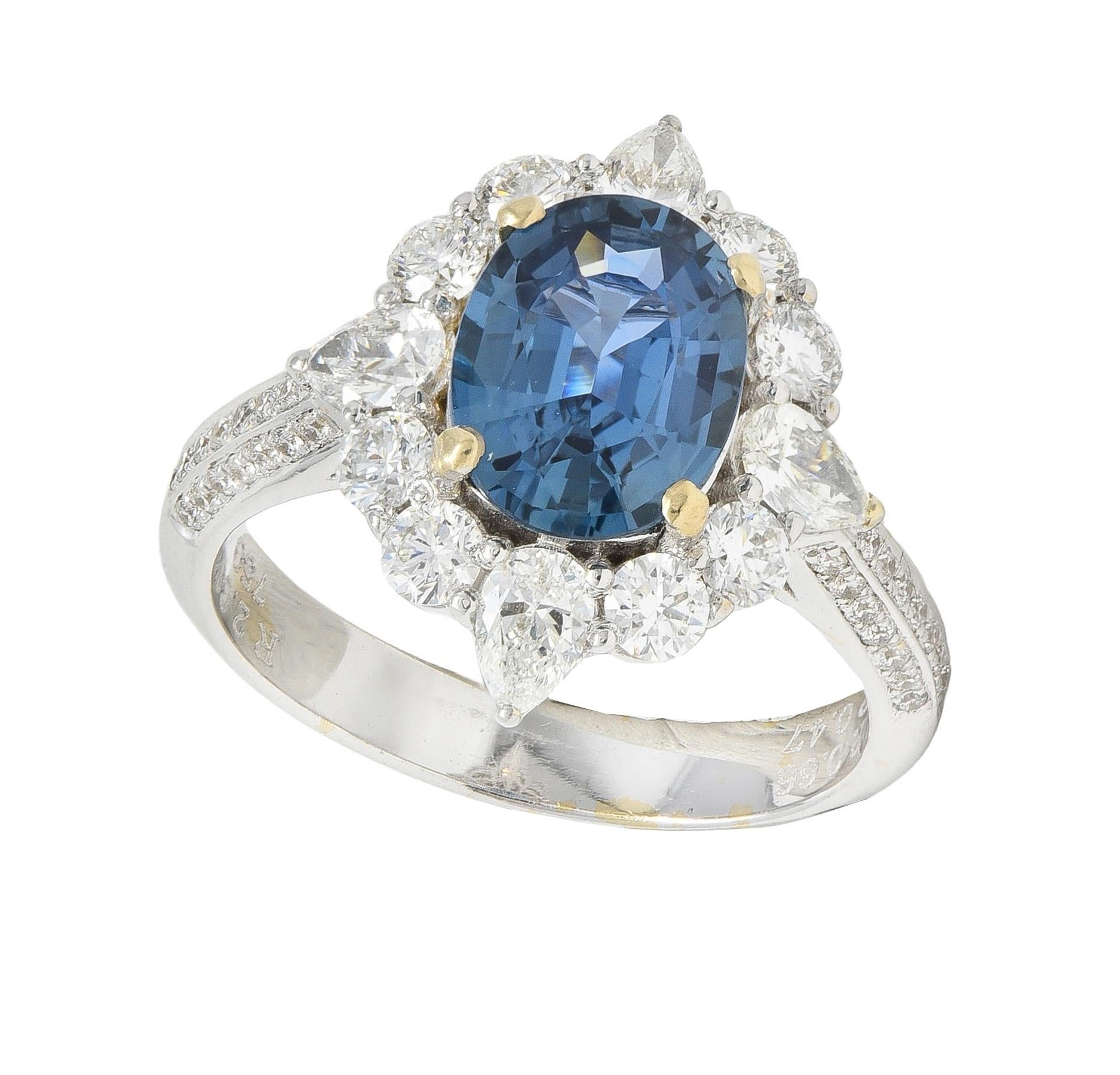 Contemporary 3.19 CTW No Heat Sapphire Diamond 18 Karat Two-Tone Gold Halo Ring