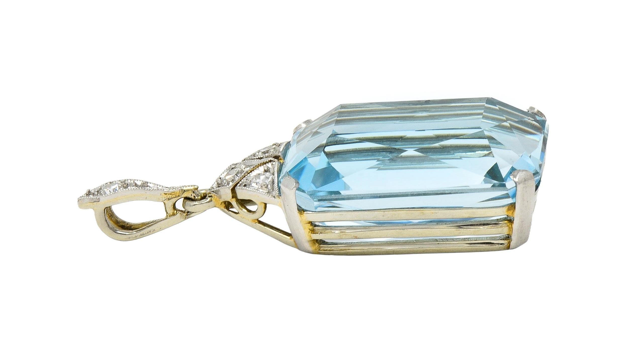 Art Deco 17.70 CTW Aquamarine Diamond Platinum 18 Karat Gold Antique Pendant