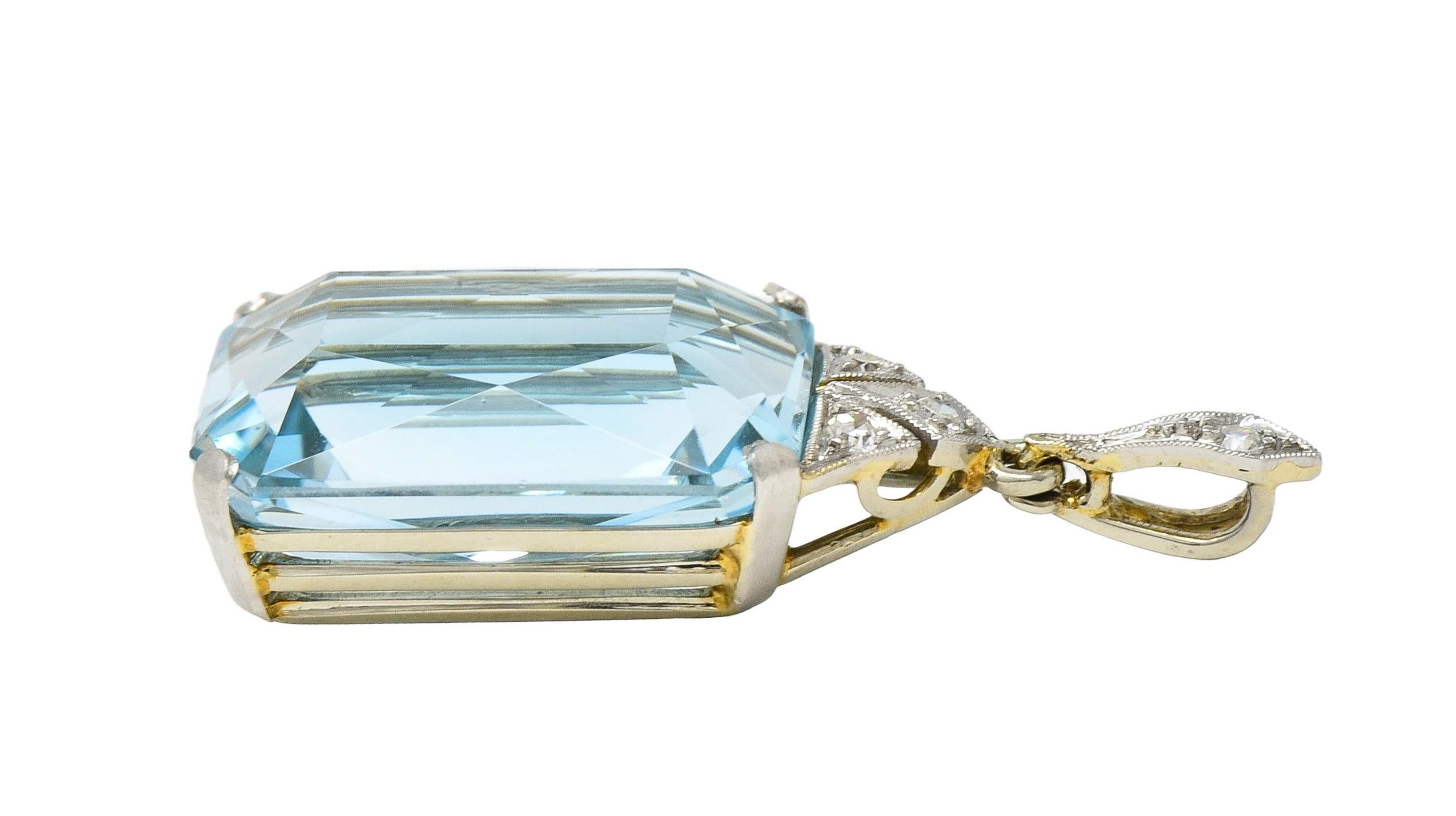 Art Deco 17.70 CTW Aquamarine Diamond Platinum 18 Karat Gold Antique Pendant