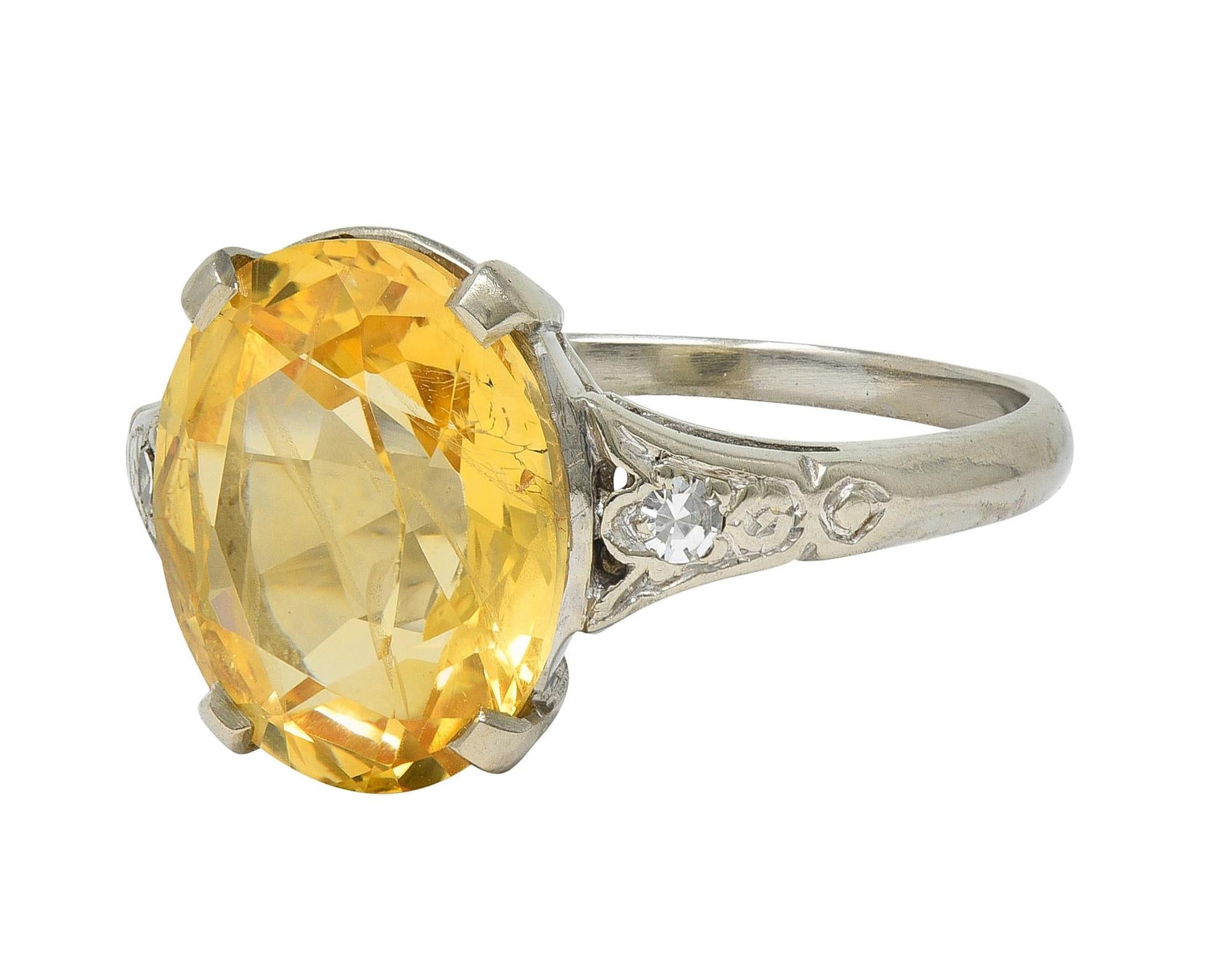 Art Deco 5.22 CTW Yellow Ceylon Sapphire Diamond 14 Karat Gold Vintage Ring GIA