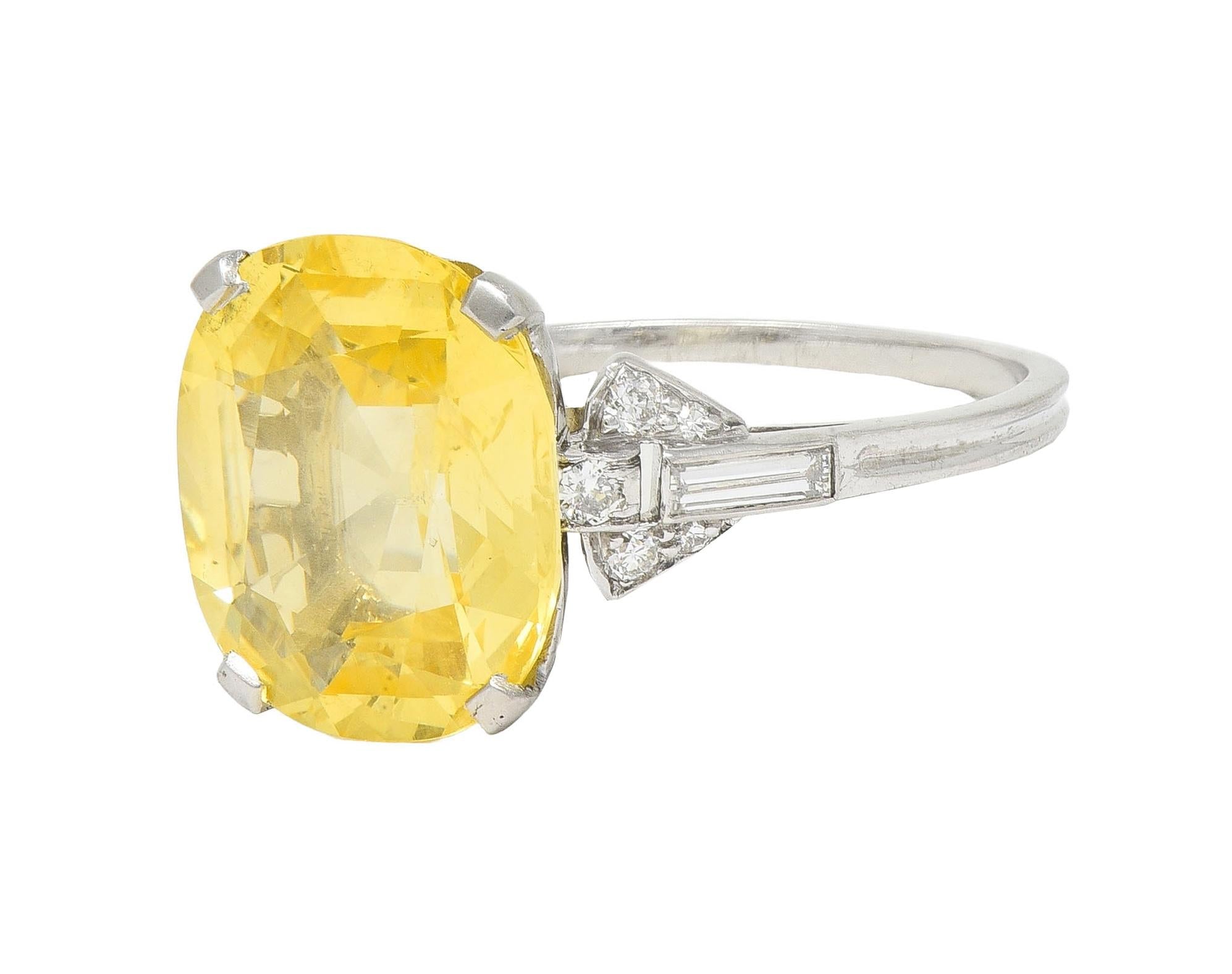 Art Deco 6.75 CTW No Heat Yellow Ceylon Sapphire Diamond Platinum Ring GIA