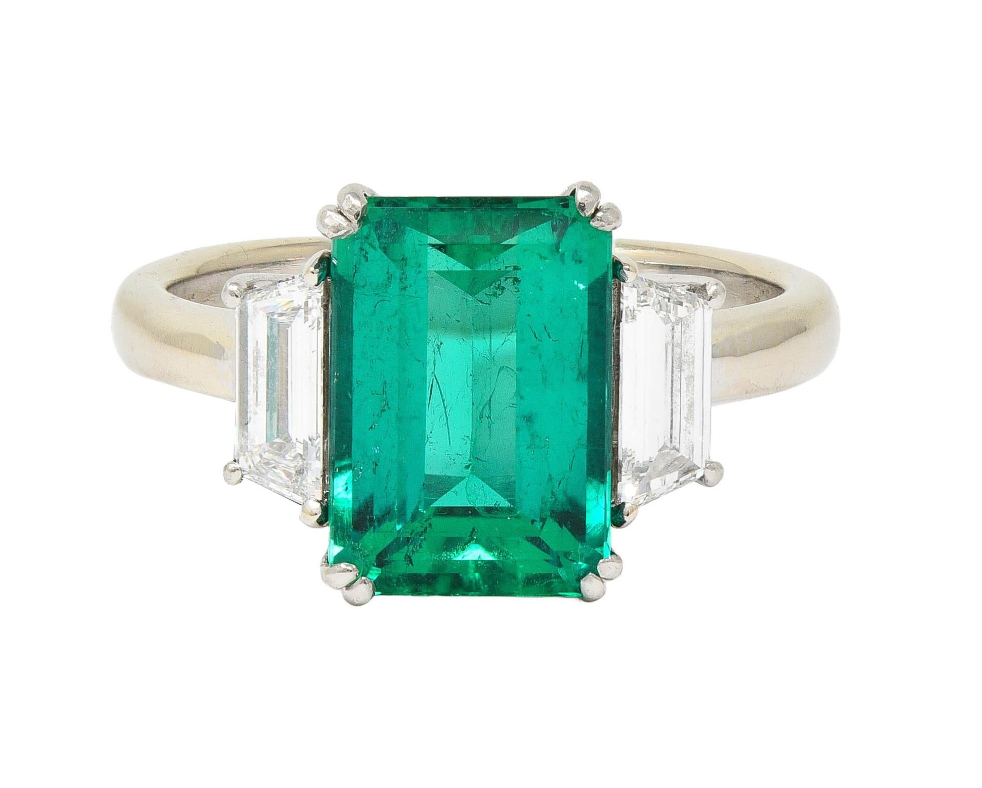 1980's 3.51 CTW Colombian Emerald Diamond Platinum 18K  White Gold Ring AGL