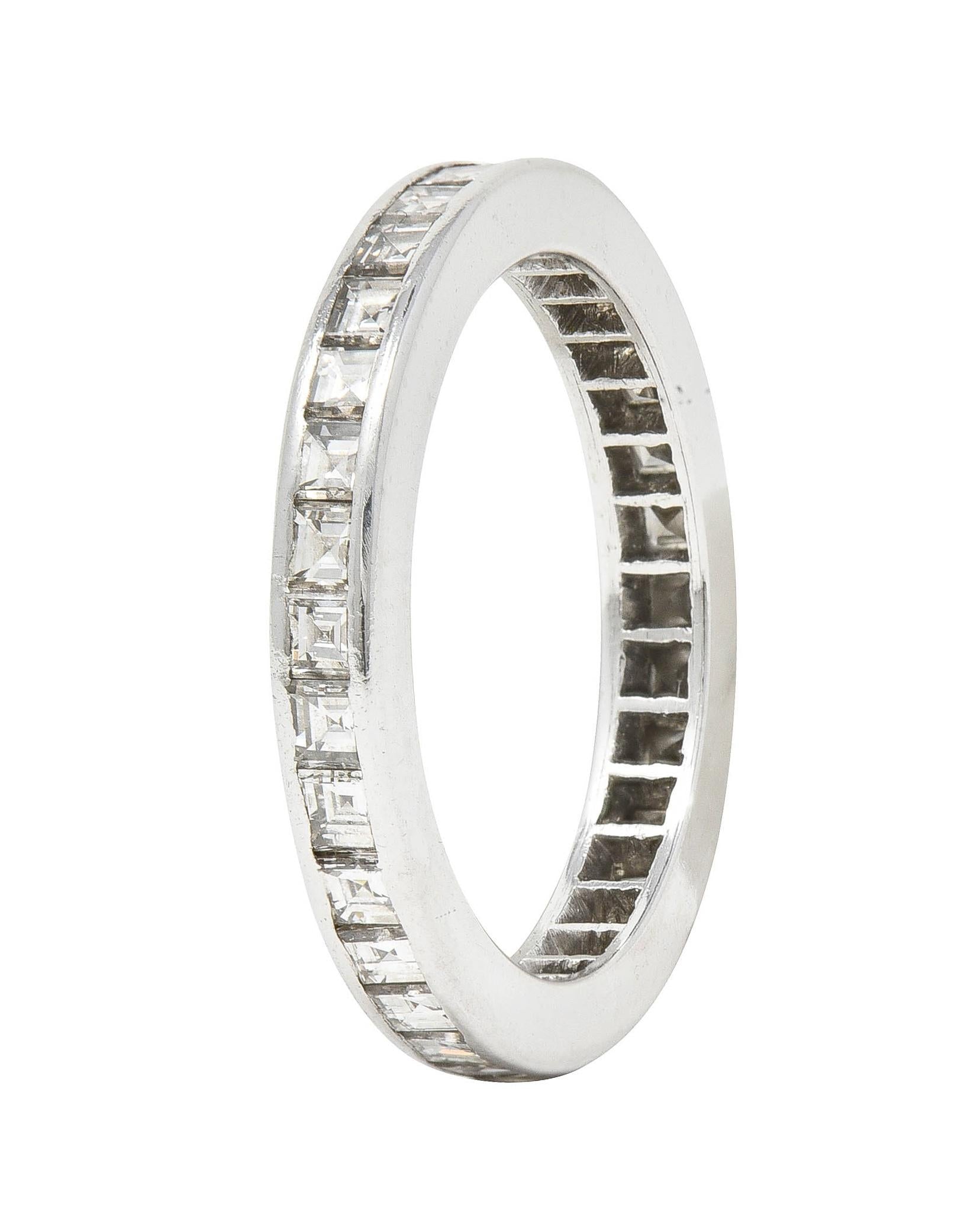 Mid-Century 1.48 Carats Square Cut Diamond Platinum Vintage Eternity Band Ring