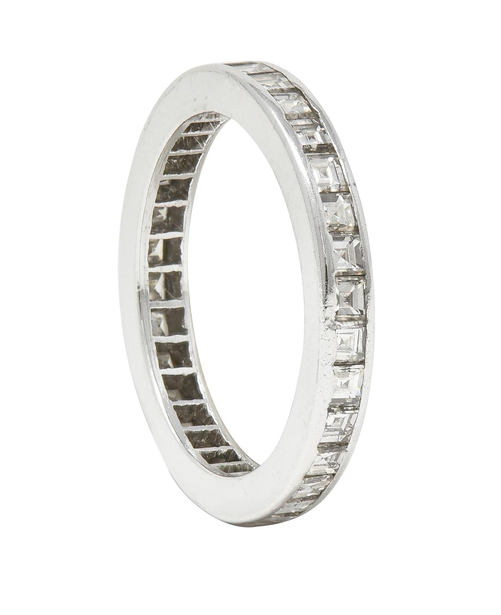 Mid-Century 1.48 Carats Square Cut Diamond Platinum Vintage Eternity Band Ring