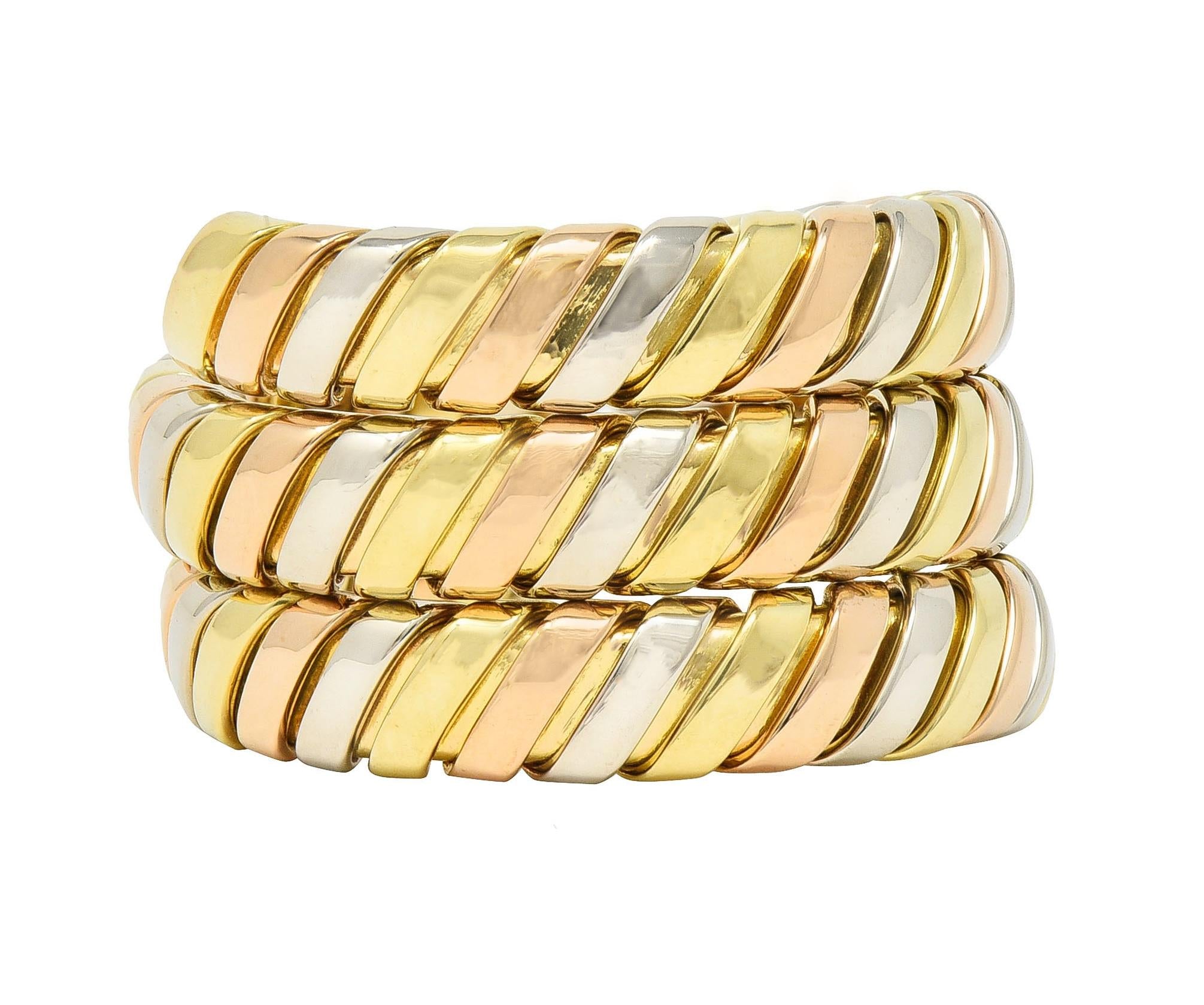 Bulgari 18 Karat Tri-Gold Vintage Tubogas Serpenti Triple Wrap Vintage Ring