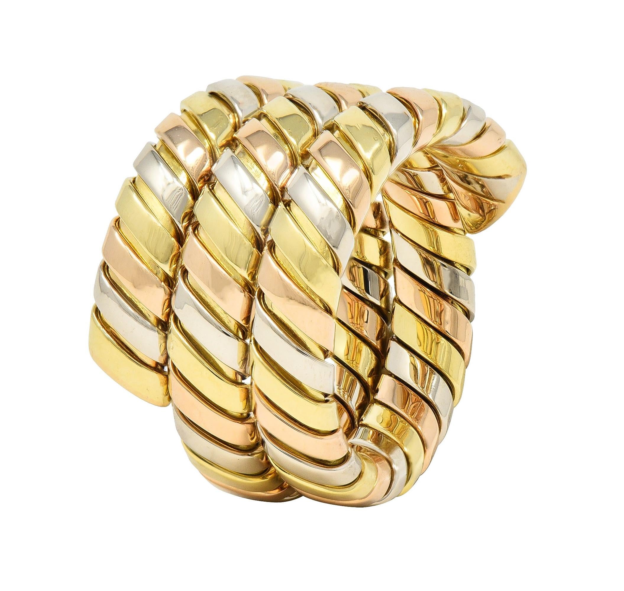 Bulgari 18 Karat Tri-Gold Vintage Tubogas Serpenti Triple Wrap Vintage Ring