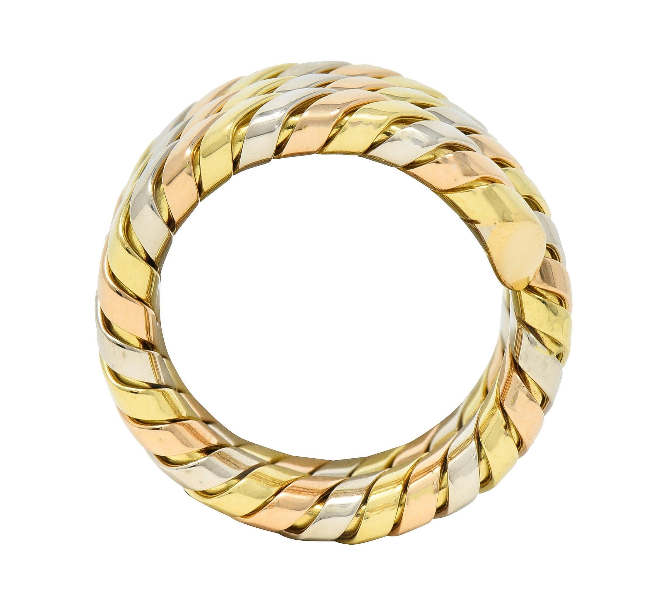 Bulgari 18 Karat Tri-Gold Vintage Tubogas Serpenti Triple Wrap Vintage Ring