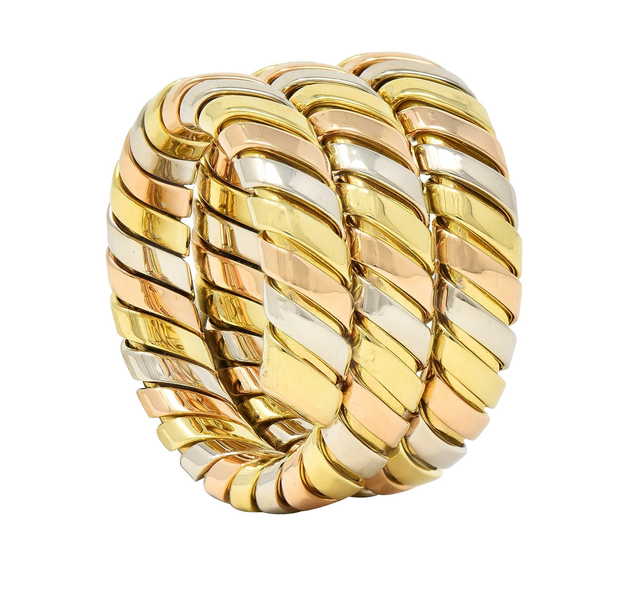 Bulgari 18 Karat Tri-Gold Vintage Tubogas Serpenti Triple Wrap Vintage Ring