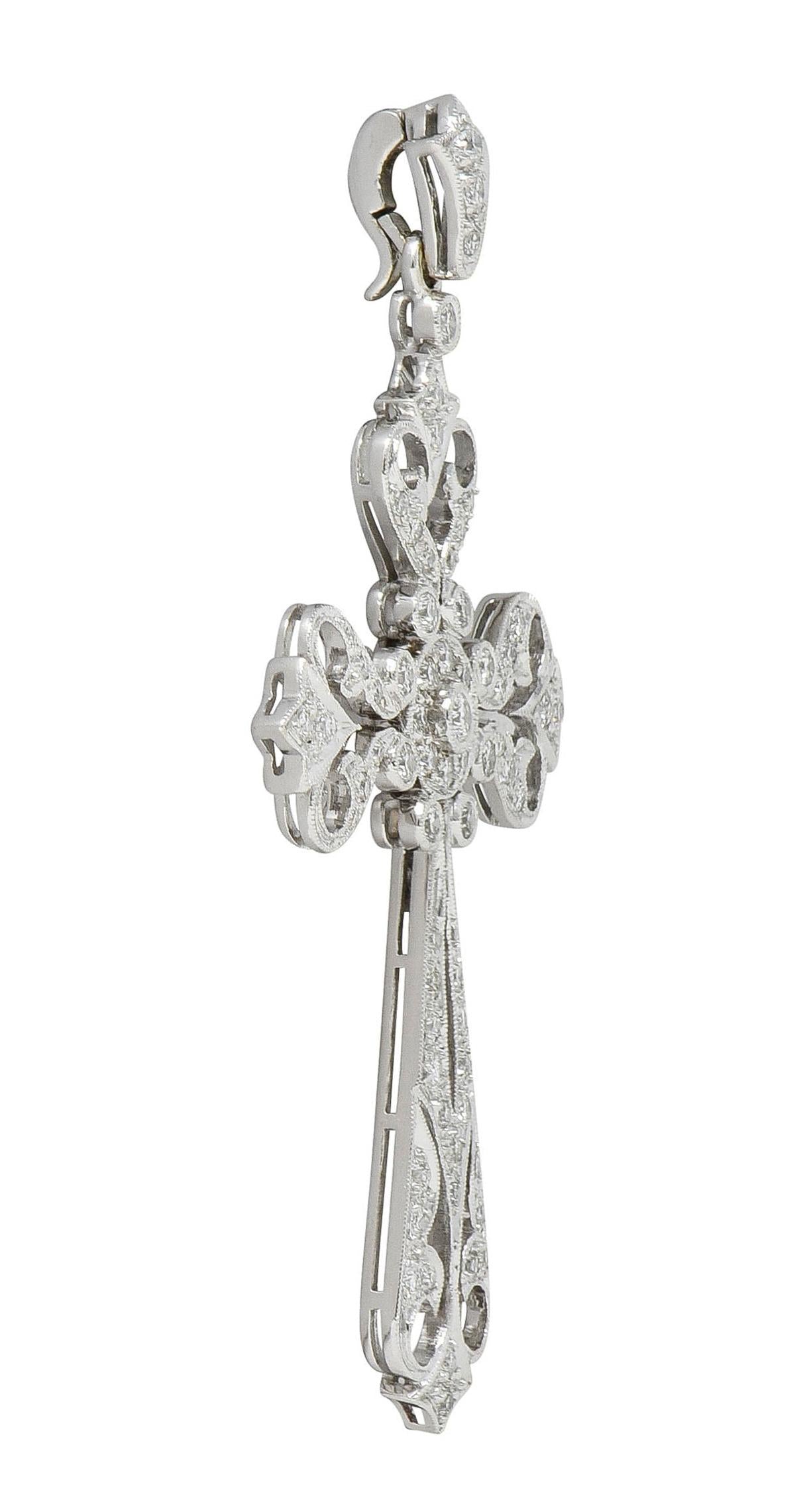 Contemporary 0.90 CTW Diamond 18 Karat White Gold Cross Enhancer Pendant