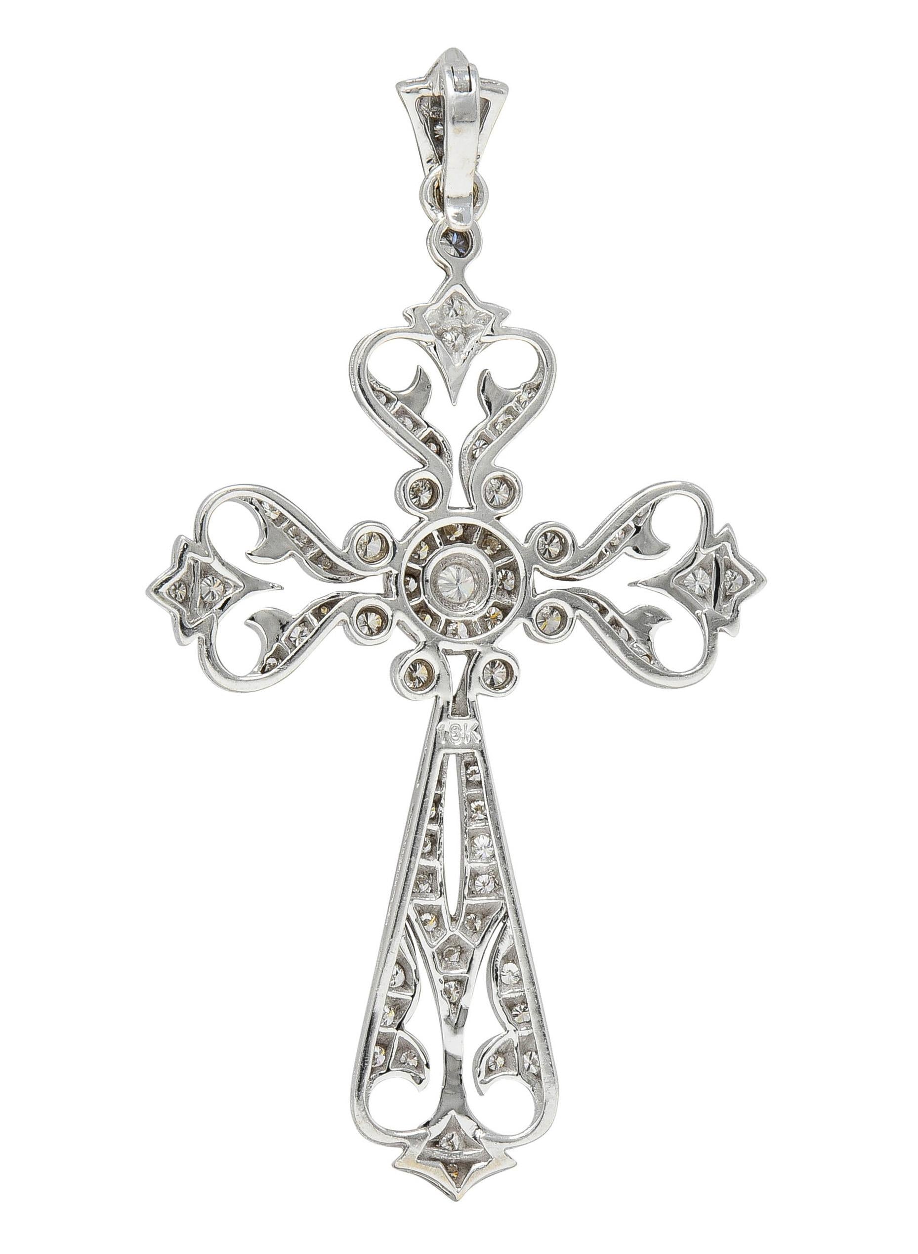 Contemporary 0.90 CTW Diamond 18 Karat White Gold Cross Enhancer Pendant