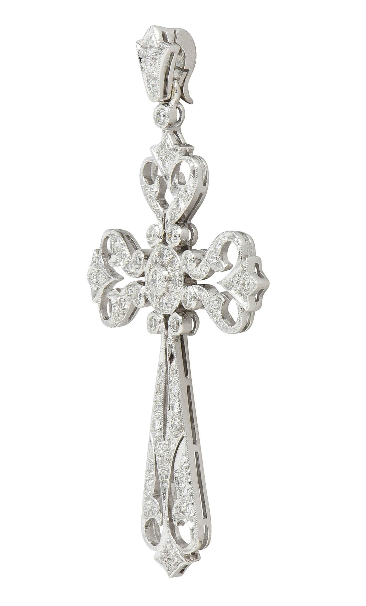 Contemporary 0.90 CTW Diamond 18 Karat White Gold Cross Enhancer Pendant