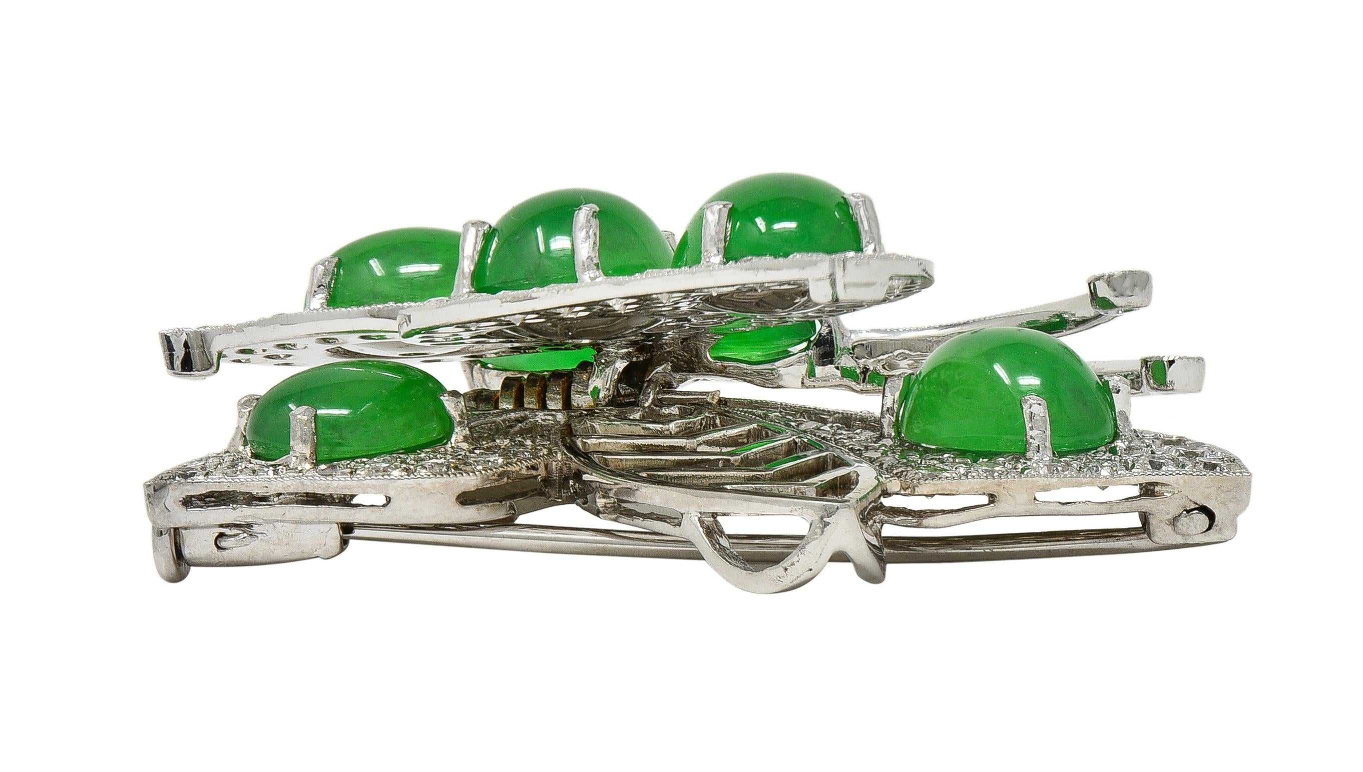 Contemporary 1.60 CTW Diamond Jade 18K White Gold En Tremblant Butterfly Brooch