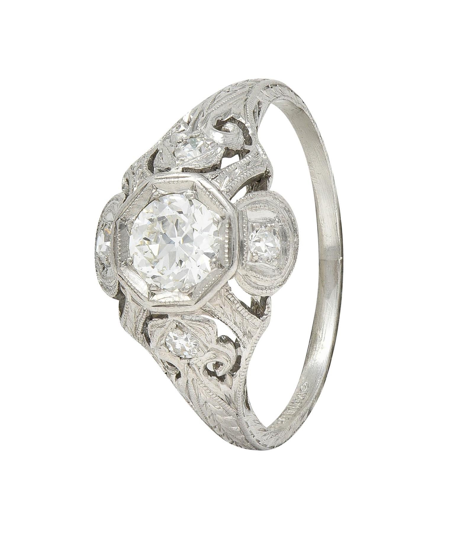 Katz & Ogush Art Deco 0.53 CTW Diamond Platinum Scrolling Engagement Ring