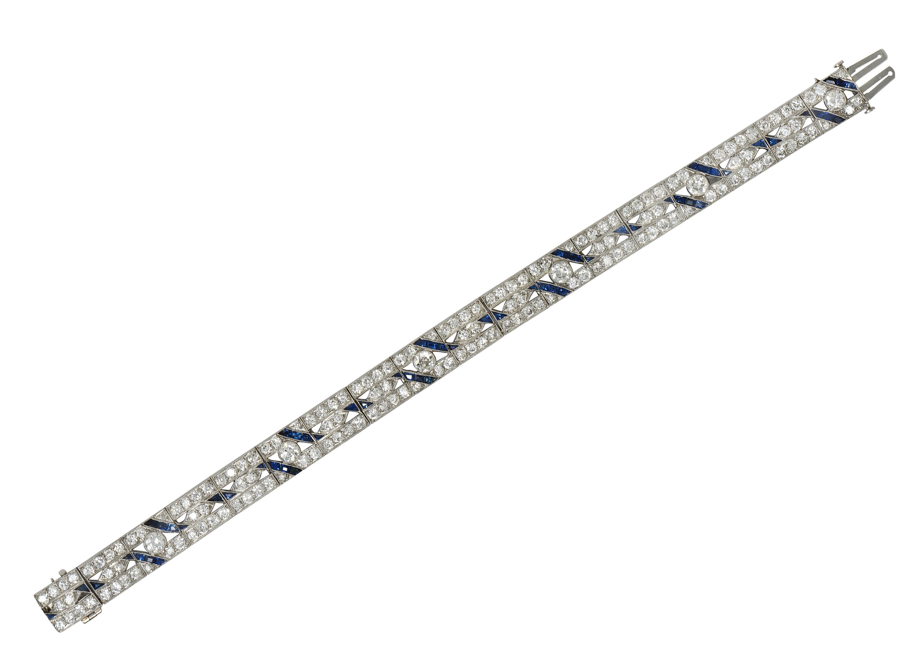 Art Deco 11.64 CTW Sapphire Diamond Platinum Vintage Line Bracelet