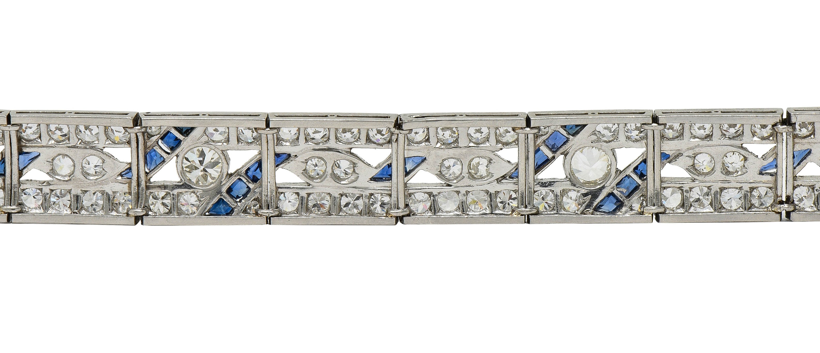 Art Deco 11.64 CTW Sapphire Diamond Platinum Vintage Line Bracelet