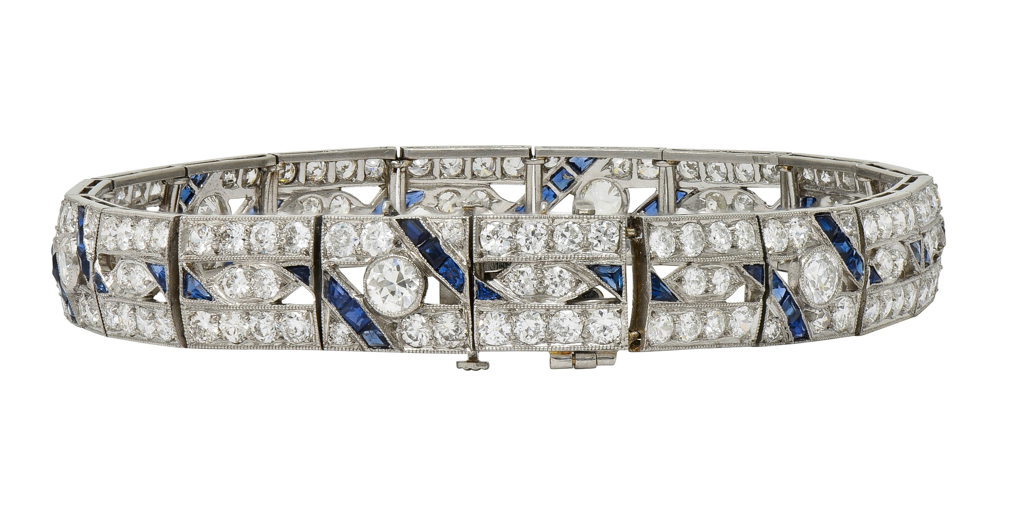 Art Deco 11.64 CTW Sapphire Diamond Platinum Vintage Line Bracelet