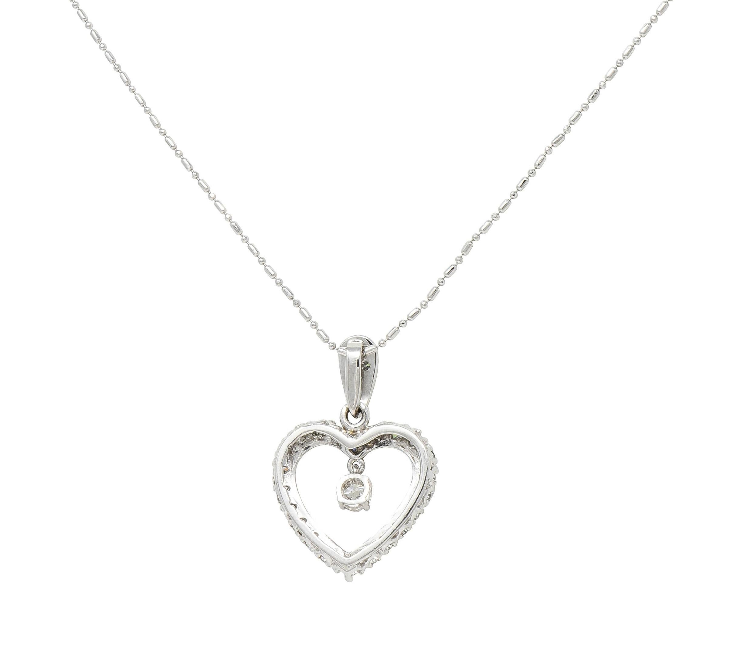 Mid-Century 1.05 CTW Diamond Platinum Vintage Heart Pendant Necklace