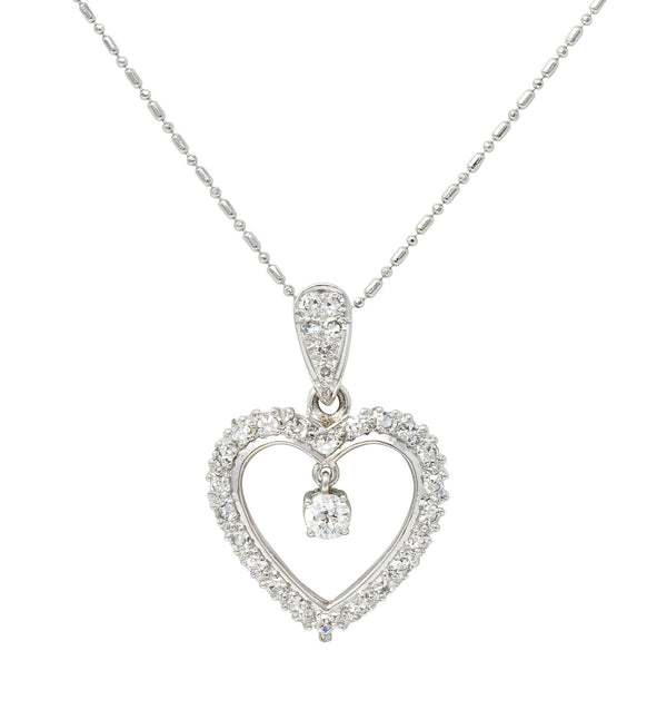 Mid-Century 1.05 CTW Diamond Platinum Vintage Heart Pendant Necklace