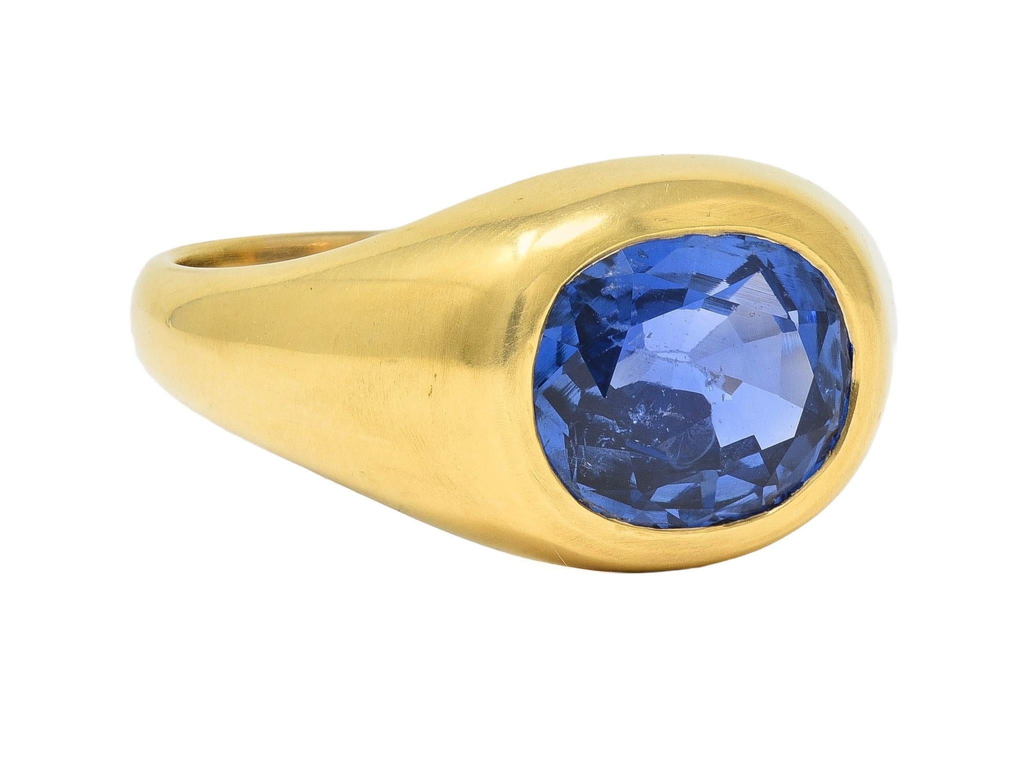 1960 4.34 CTW No Heat Ceylon Sapphire 18K Yellow Gold Vintage Signet Ring GIA