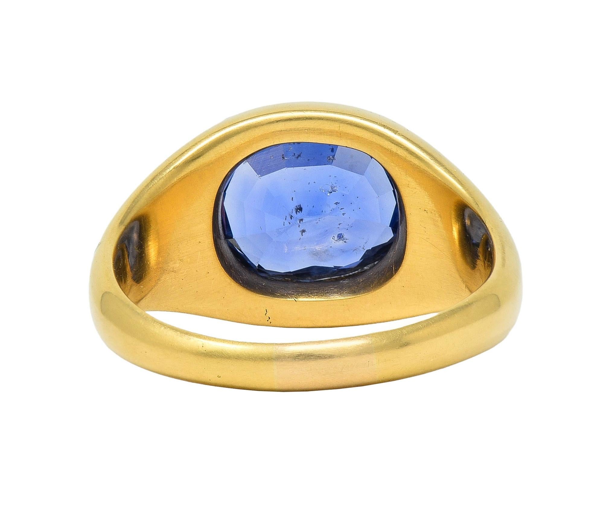 1960 4.34 CTW No Heat Ceylon Sapphire 18K Yellow Gold Vintage Signet Ring GIA