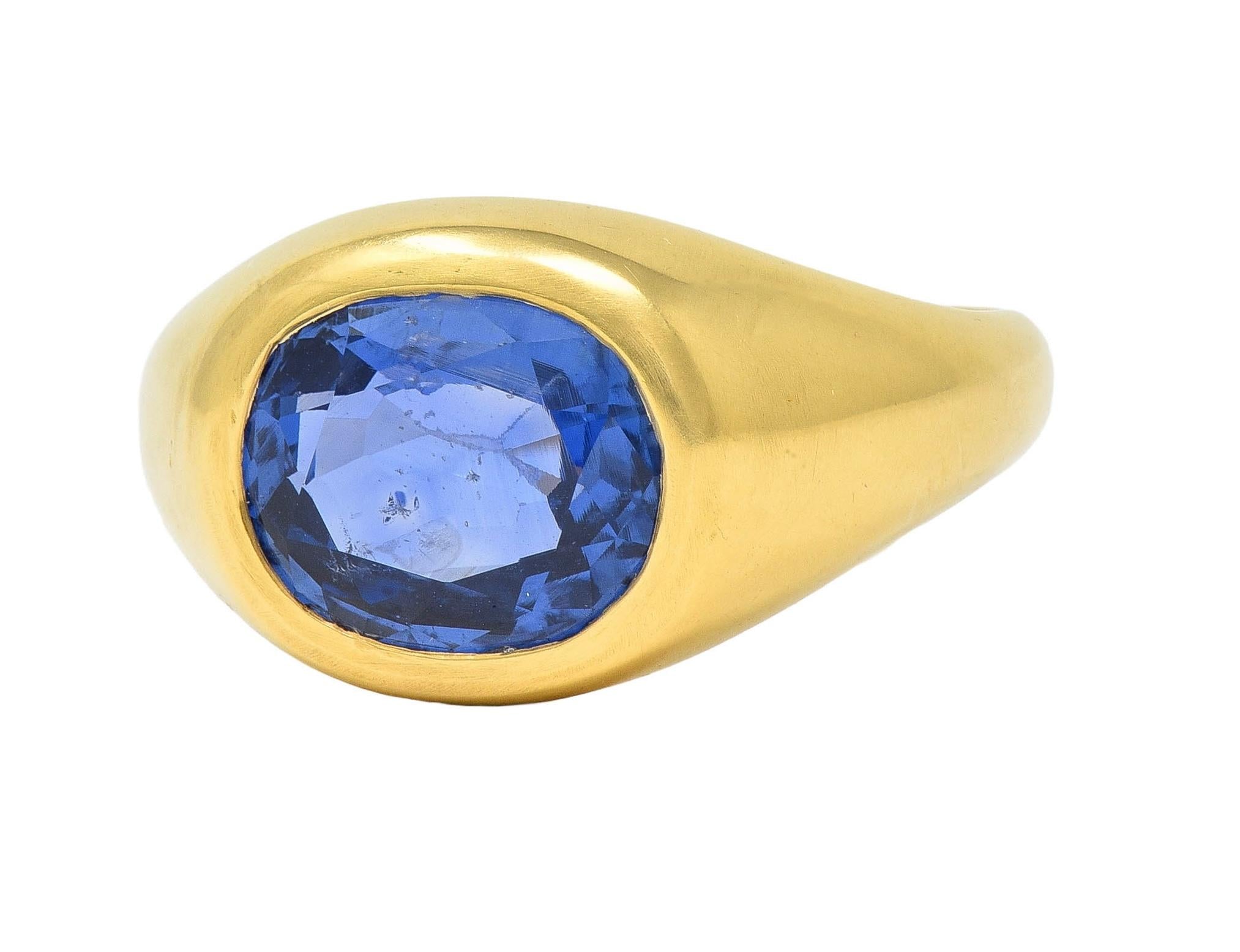 1960 4.34 CTW No Heat Ceylon Sapphire 18K Yellow Gold Vintage Signet Ring GIA