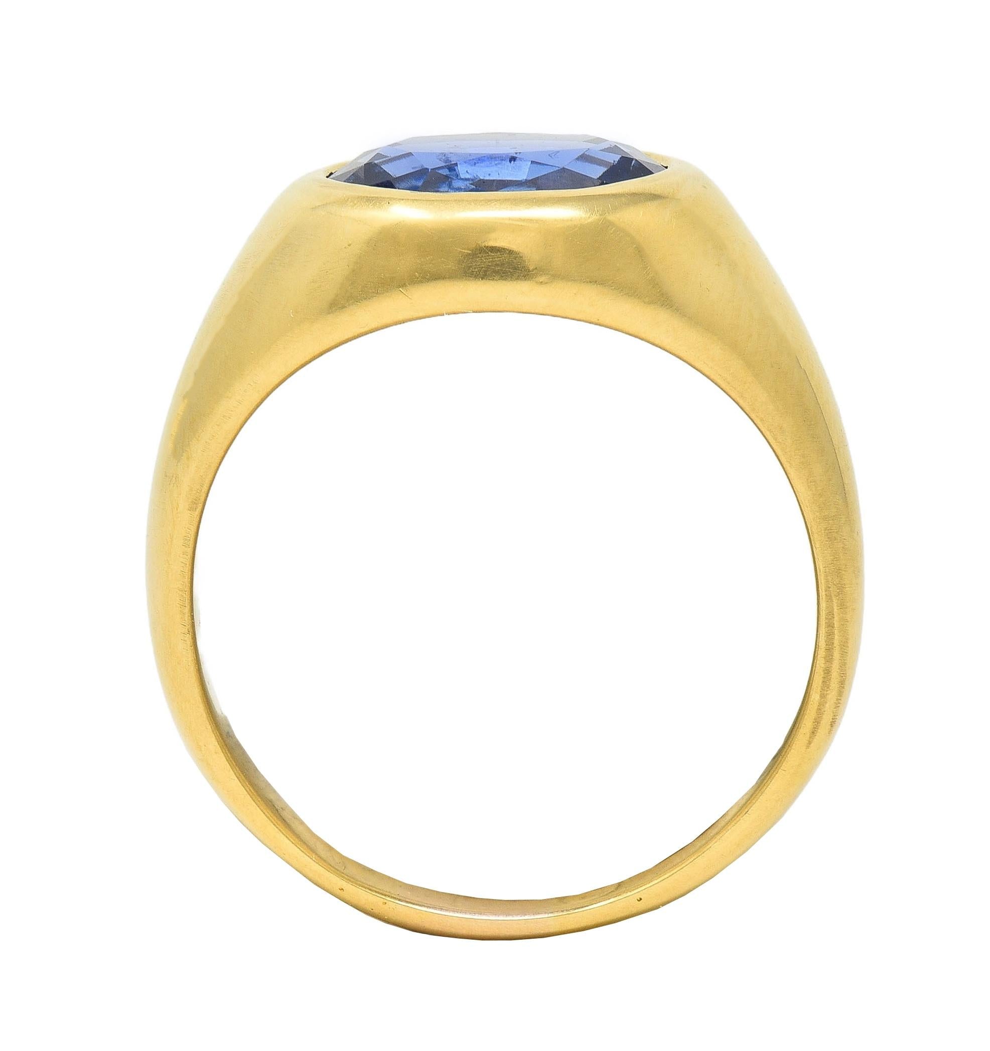 1960 4.34 CTW No Heat Ceylon Sapphire 18K Yellow Gold Vintage Signet Ring GIA